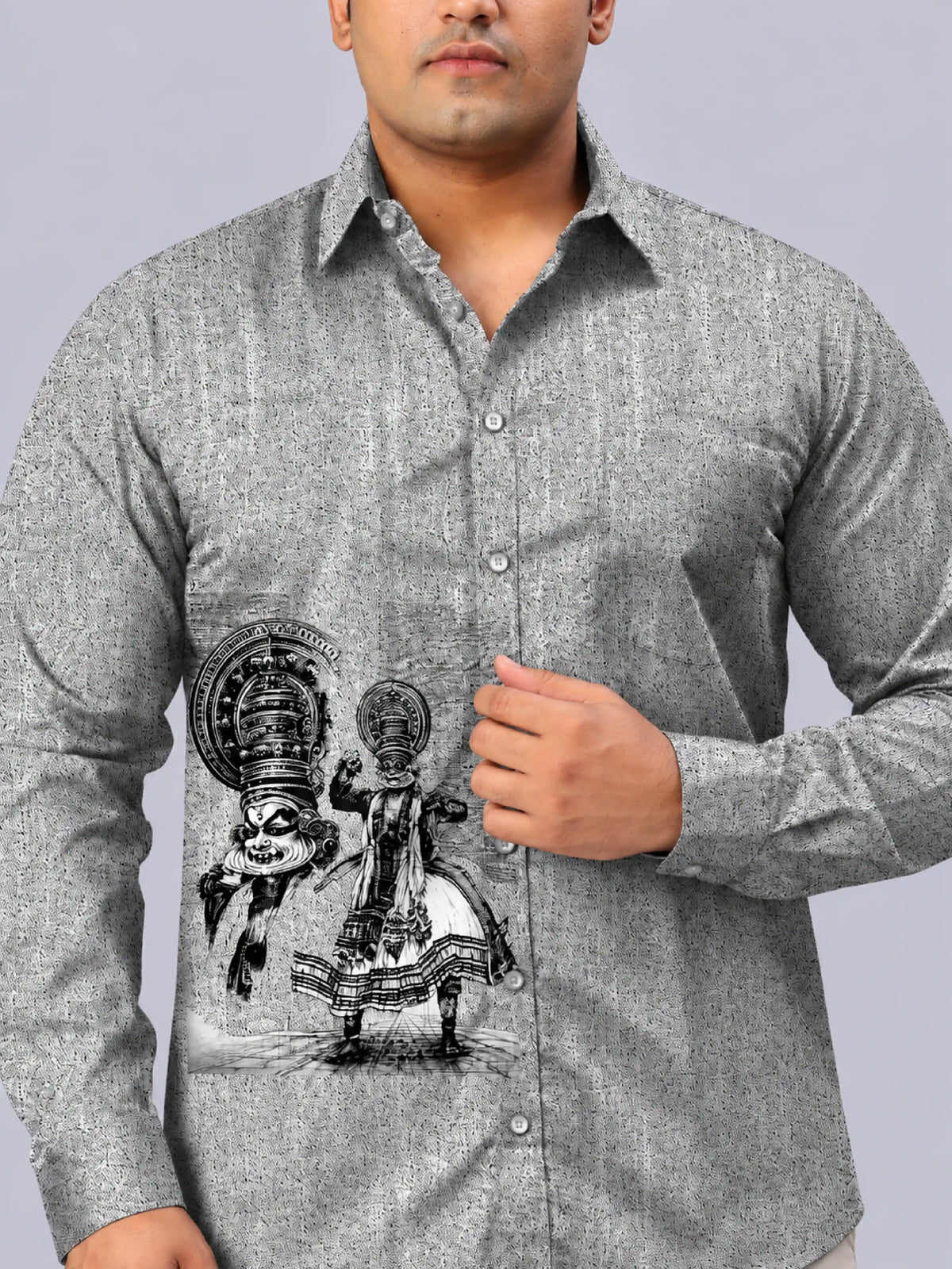 Kathakali Digital Printed Men's Plus Size Party Wear Full Shirt