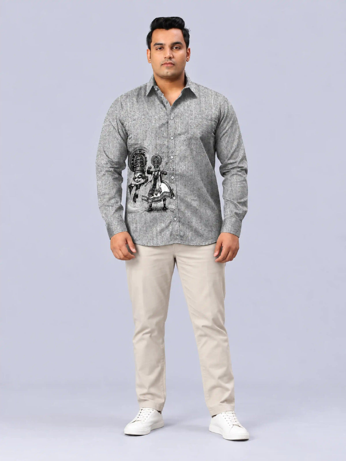Kathakali Digital Printed Men's Plus Size Party Wear Full Shirt