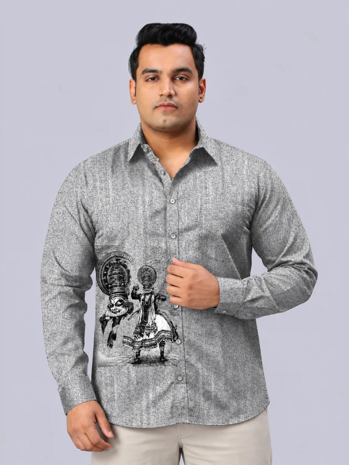 Kathakali Digital Printed Men's Plus Size Party Wear Full Shirt