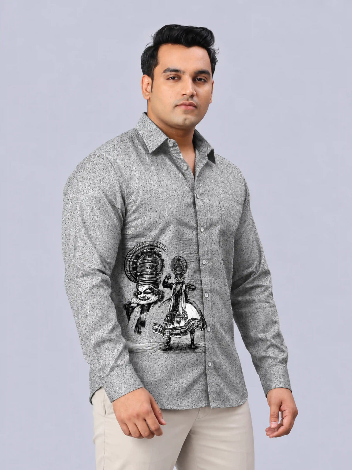 Kathakali Digital Printed Men's Plus Size Party Wear Full Shirt