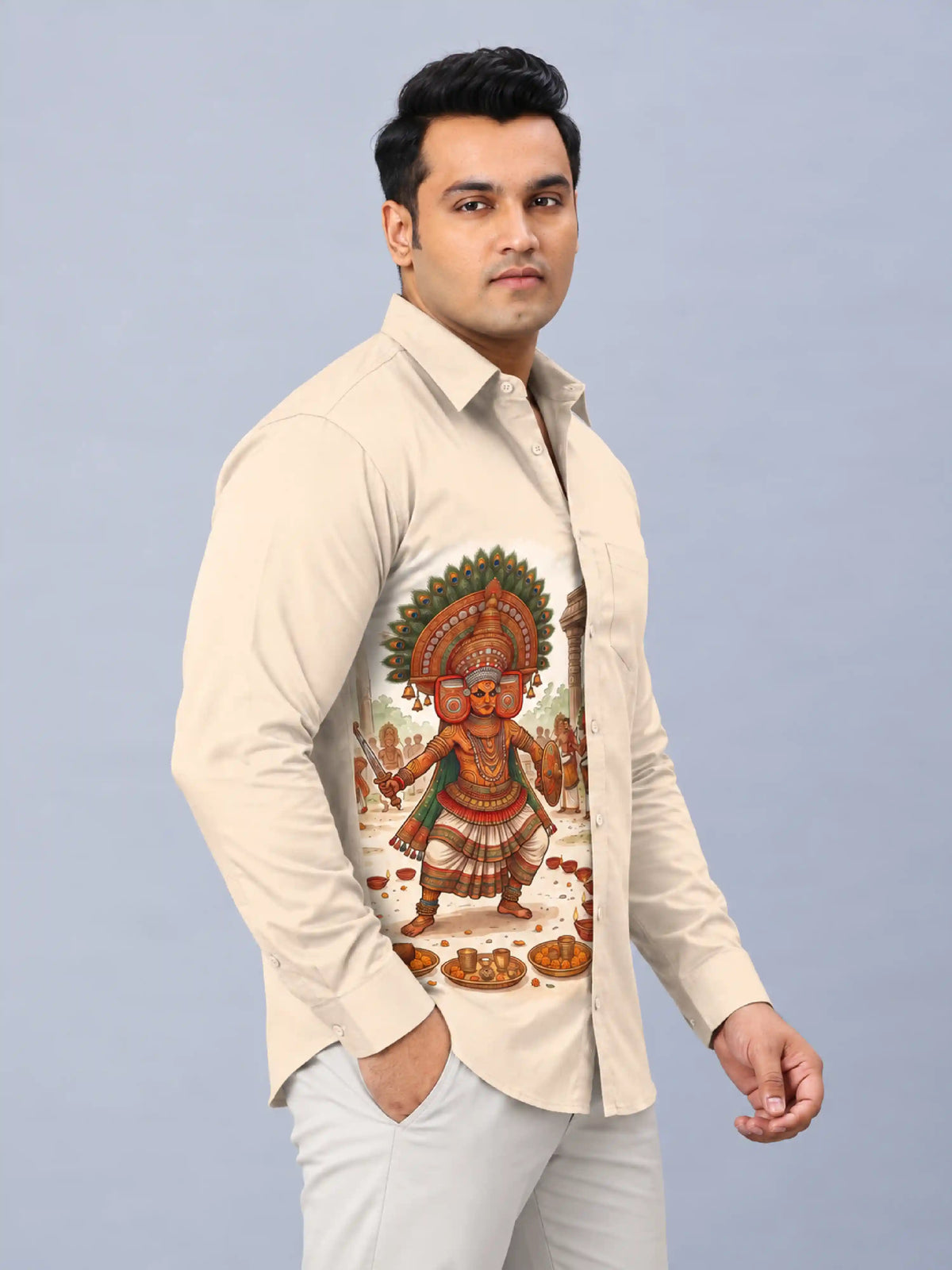 Kerala Theyyam Digital Printed Men's Plus Size Party Wear Full Shirt