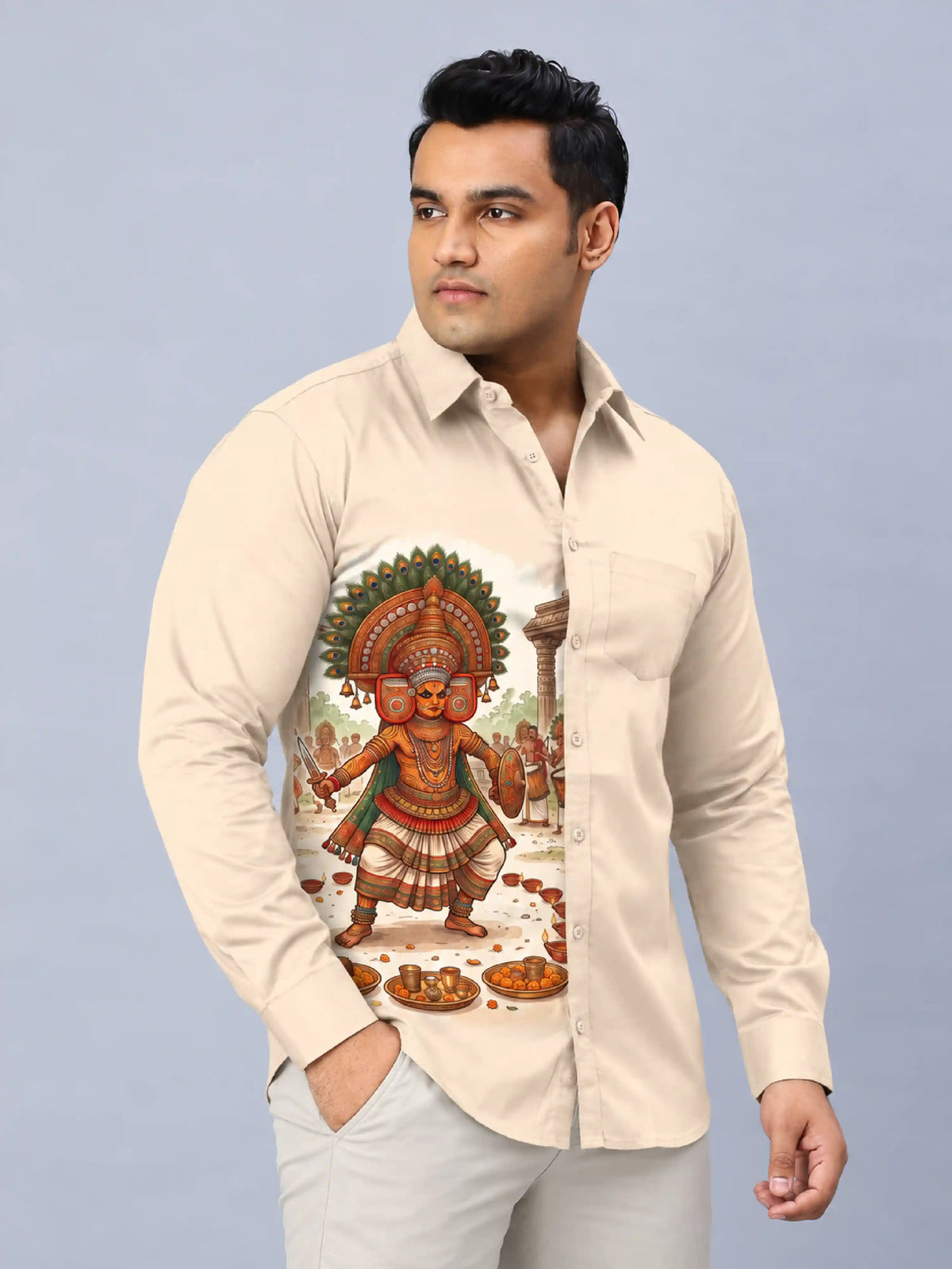 Kerala Theyyam Digital Printed Men's Plus Size Party Wear Full Shirt