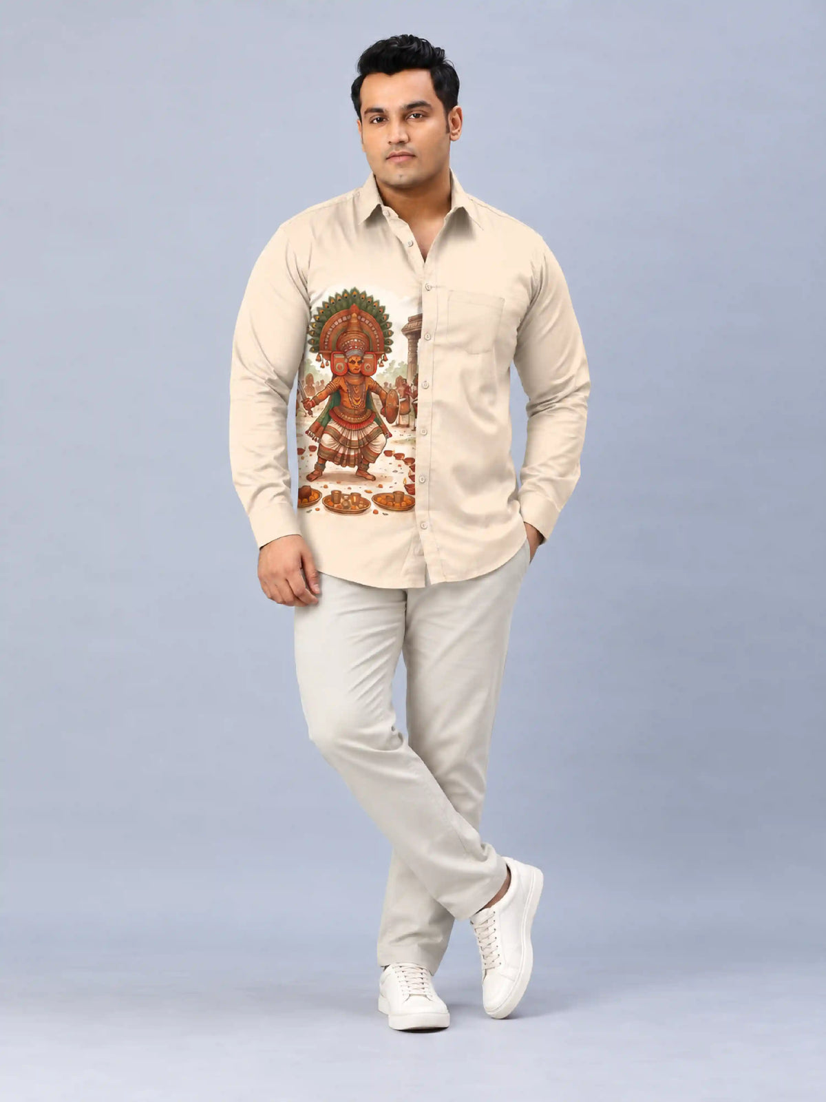 Kerala Theyyam Digital Printed Men's Plus Size Party Wear Full Shirt