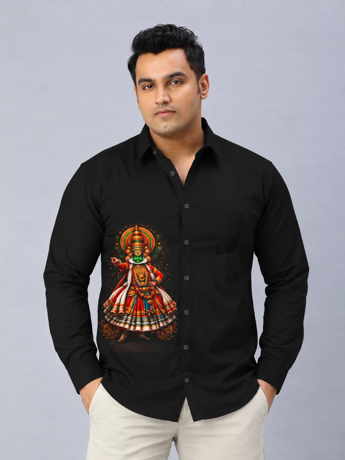 Kerala Kathakali Digital Printed Men's Plus Size Party Wear Full Shirt