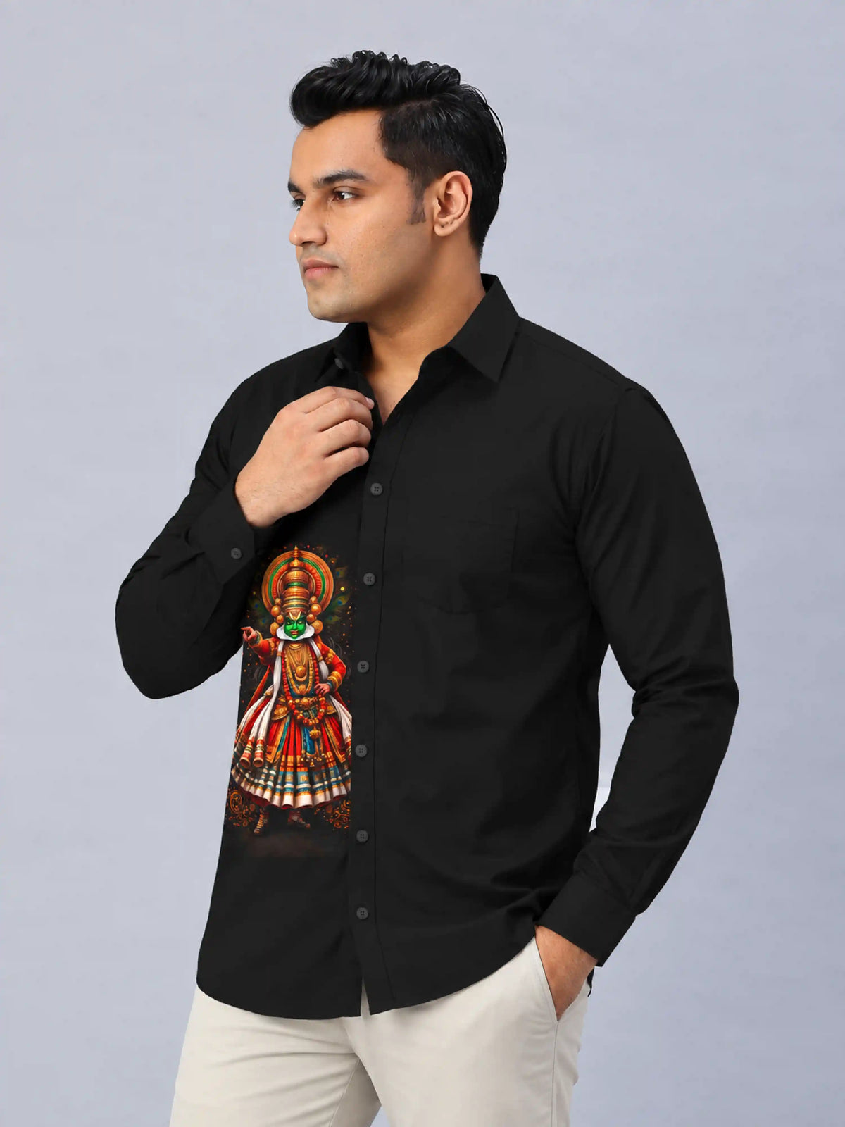 Kerala Kathakali Digital Printed Men's Plus Size Party Wear Full Shirt