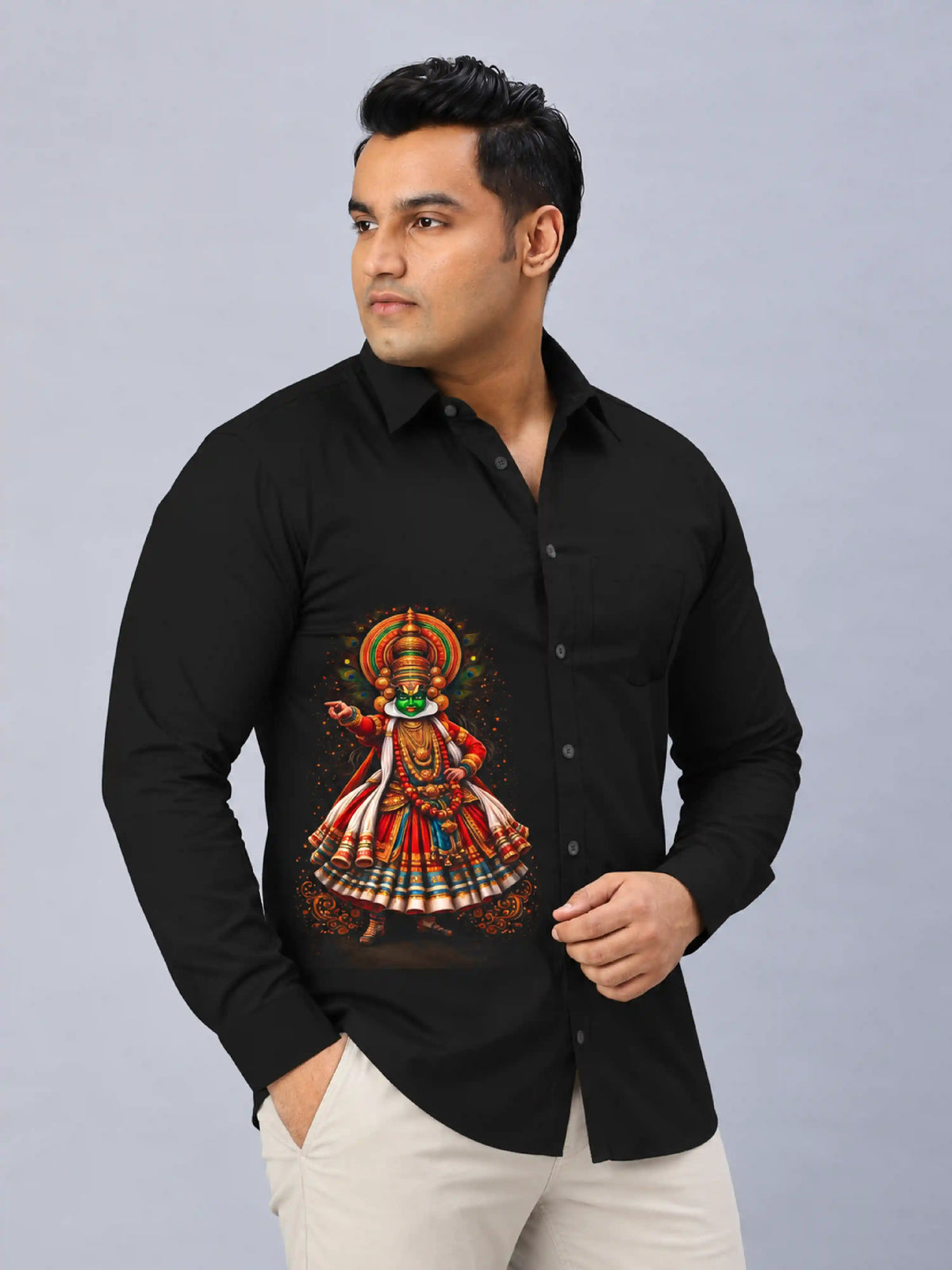 Kerala Kathakali Digital Printed Men's Plus Size Party Wear Full Shirt