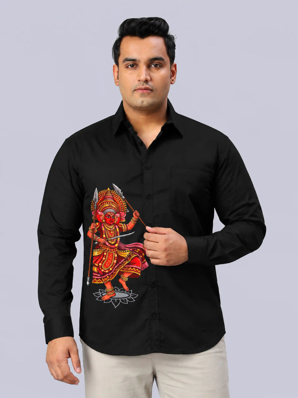 Theyyam Warrior Digital Printed Men's Plus Size Party Wear Full Shirt