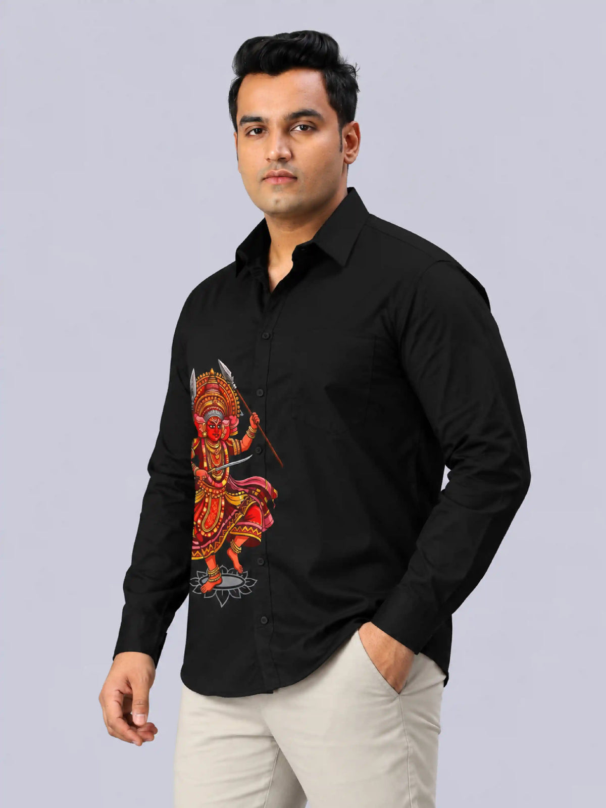 Theyyam Warrior Digital Printed Men's Plus Size Party Wear Full Shirt