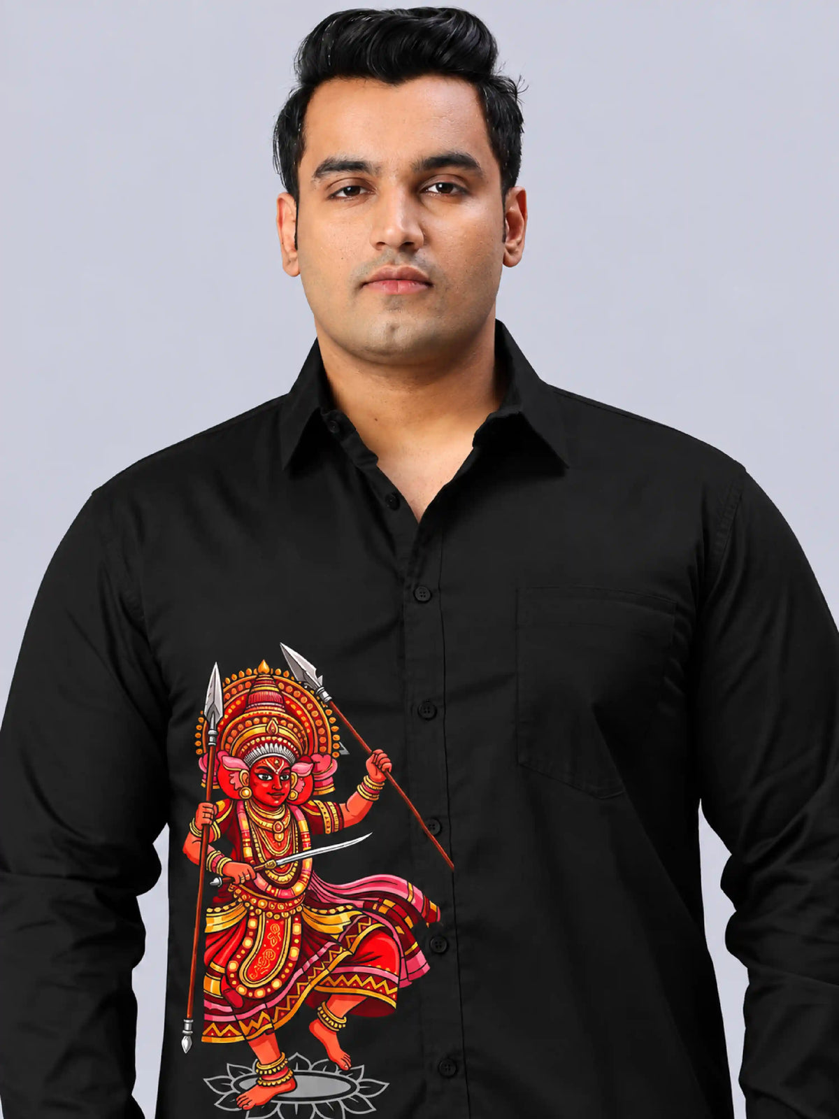 Theyyam Warrior Digital Printed Men's Plus Size Party Wear Full Shirt