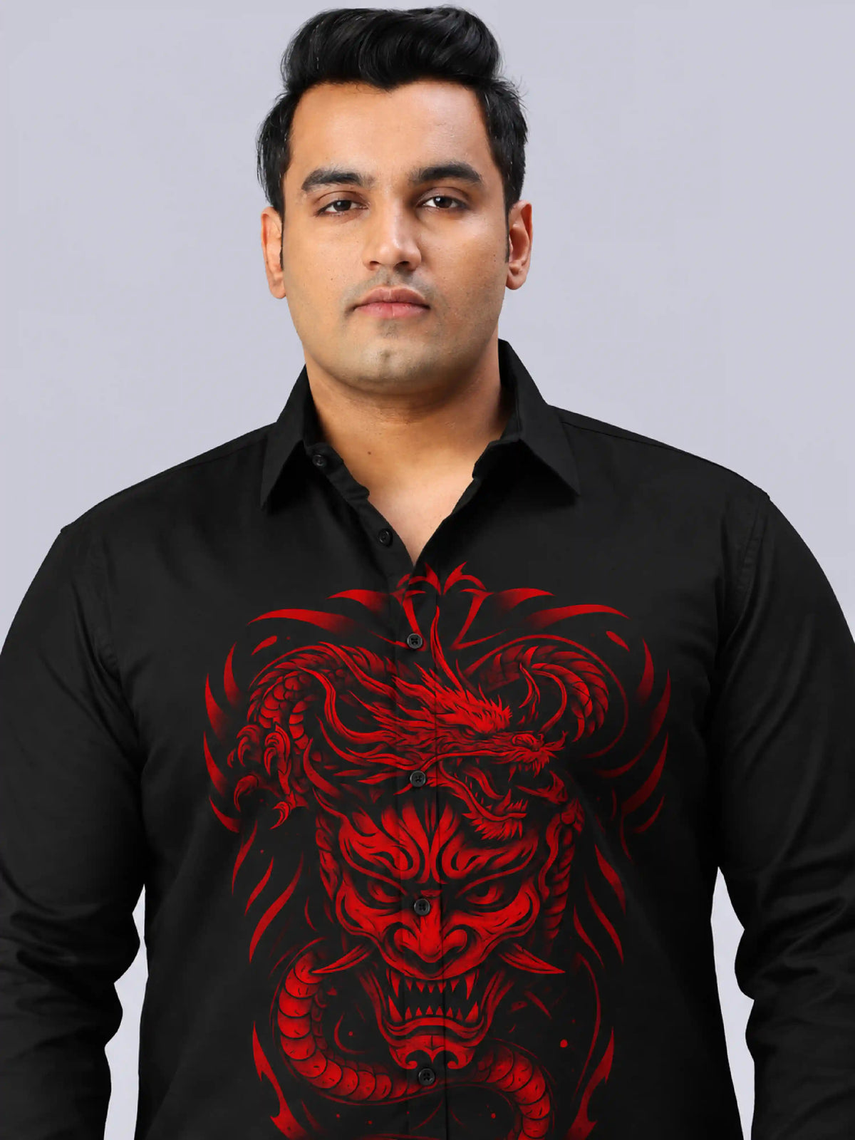 Red Oni Dragon Digital Printed Men's Plus Size Party Wear Full Shirt
