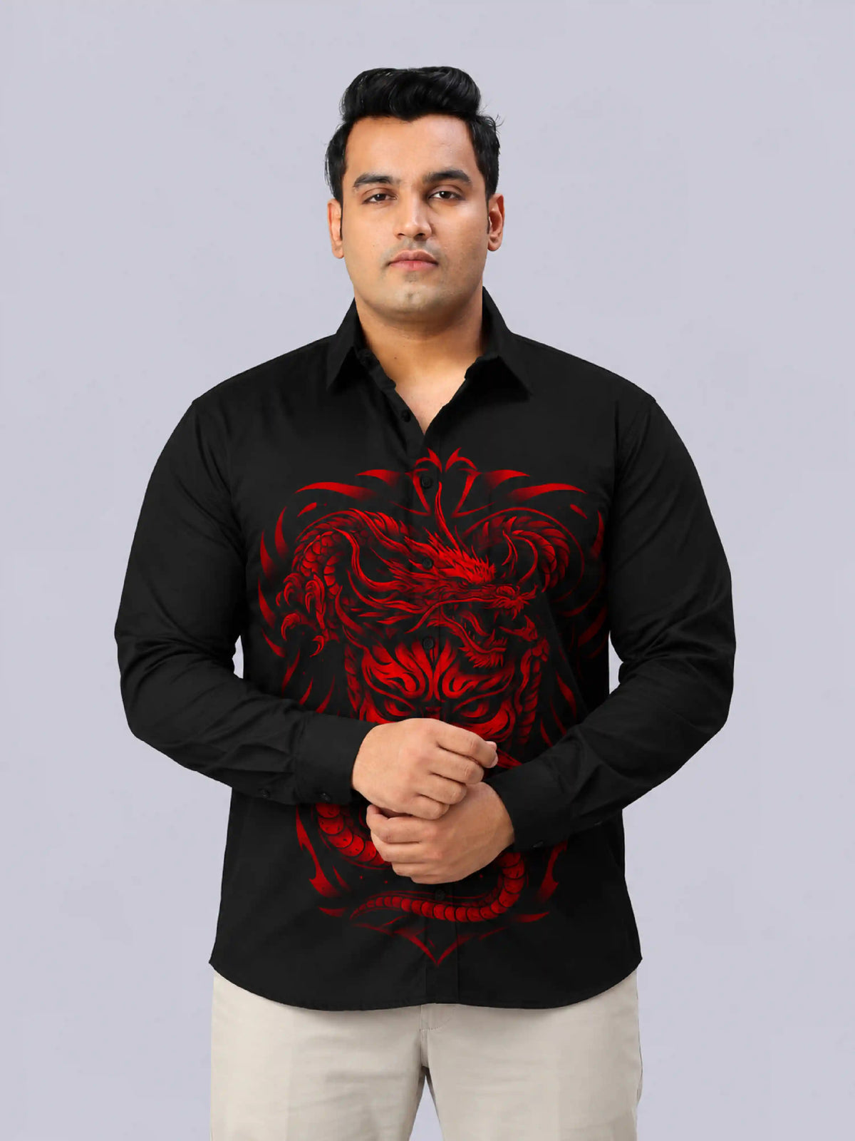 Red Oni Dragon Digital Printed Men's Plus Size Party Wear Full Shirt