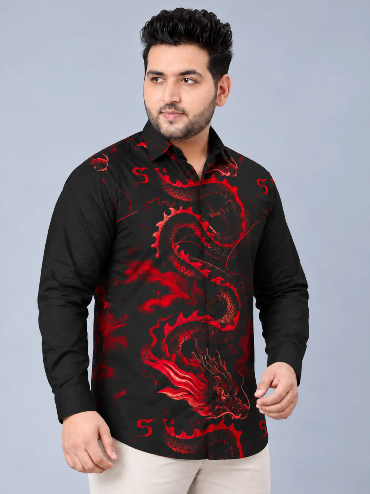 Crimson Dragon Digital Printed Men's Plus Size Party Wear Full Shirt