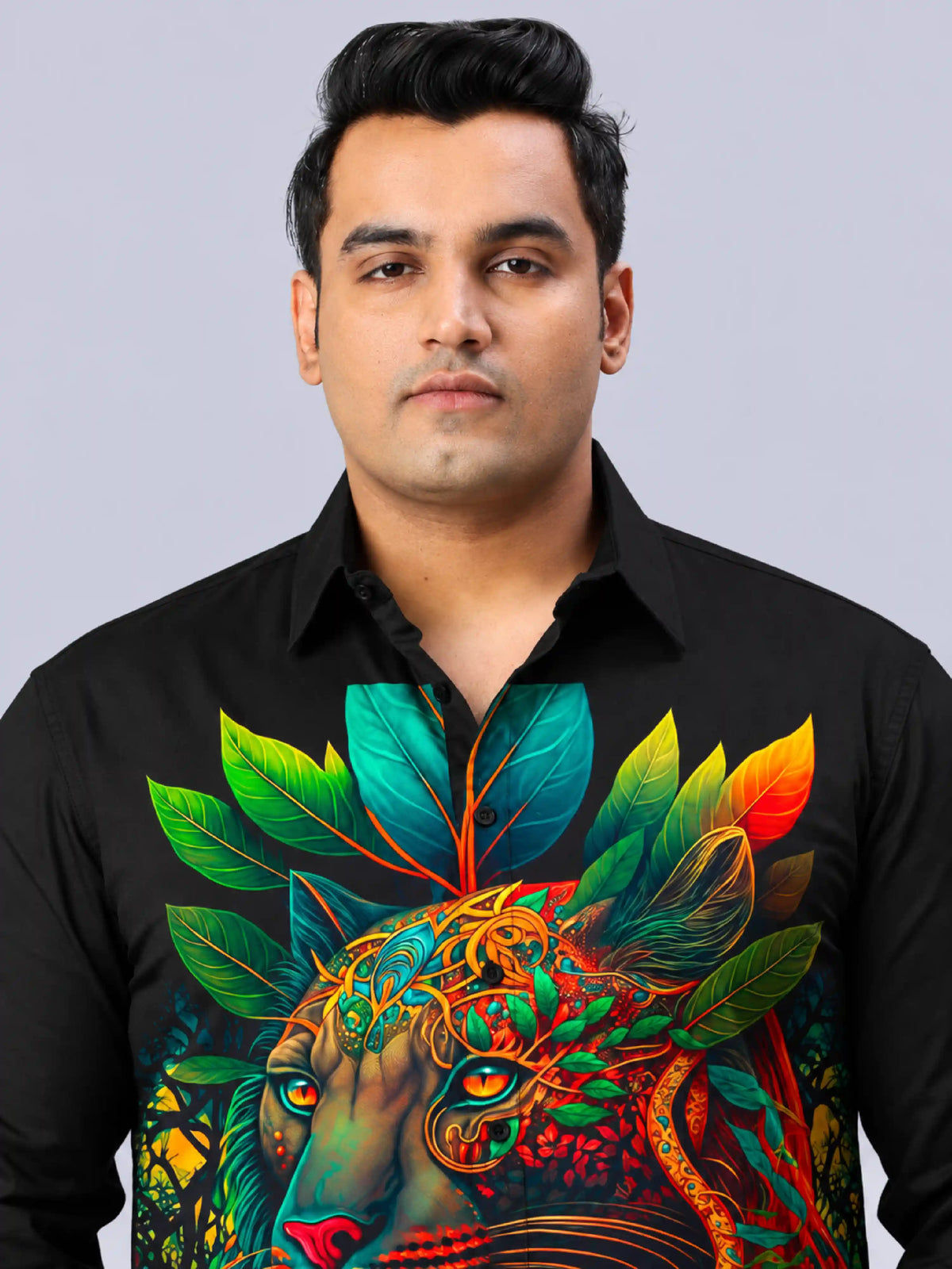 Royal Panther Digital Printed Men's Plus Size Party Wear Full Shirt
