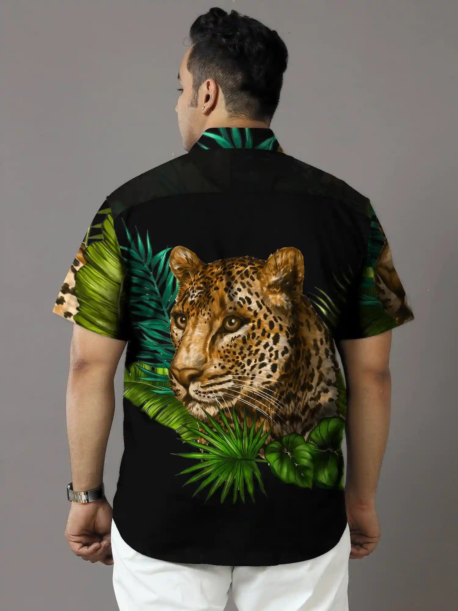 Leopard Print Party Wear Plus Size Half Shirt