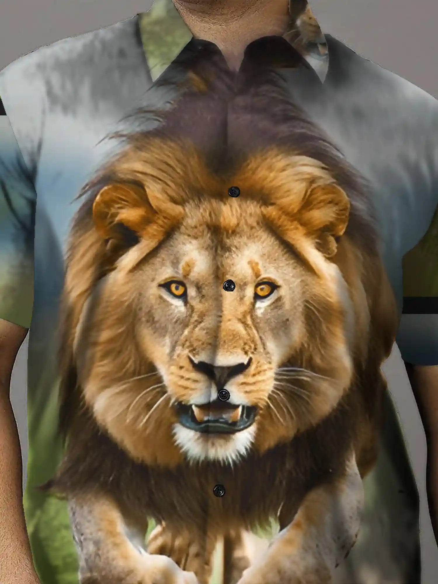 Lion Print Party Wear Plus Size Half Shirt