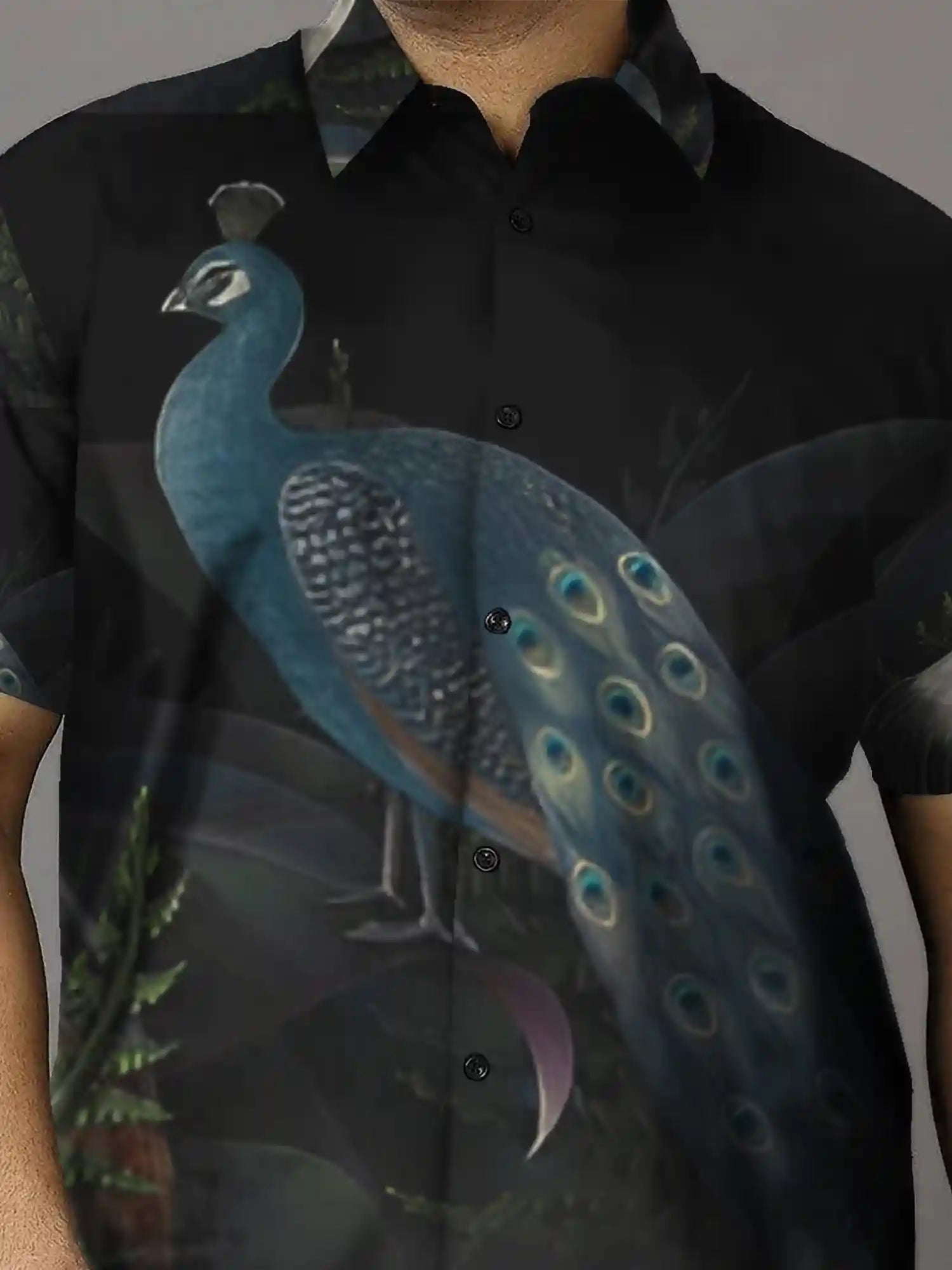 Peacock Print Party Wear Plus Size Half Shirt