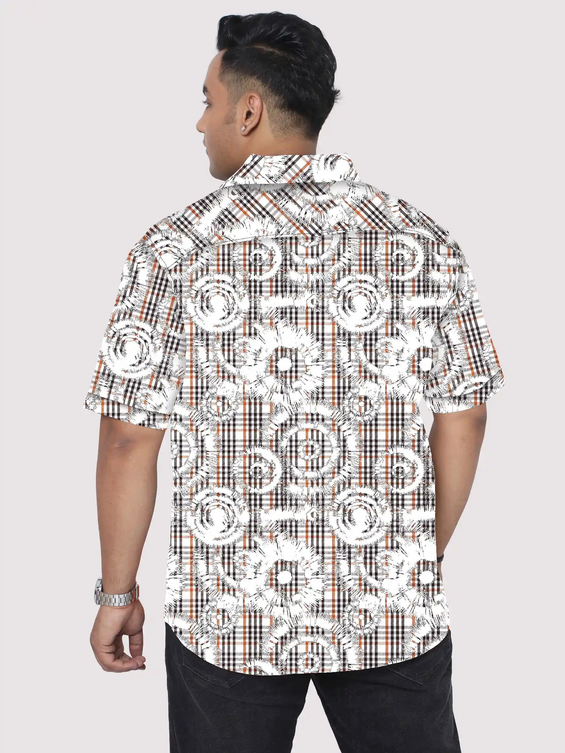 Tie Dye Checks Cotton Linen Plus Size Half Sleeve Shirt