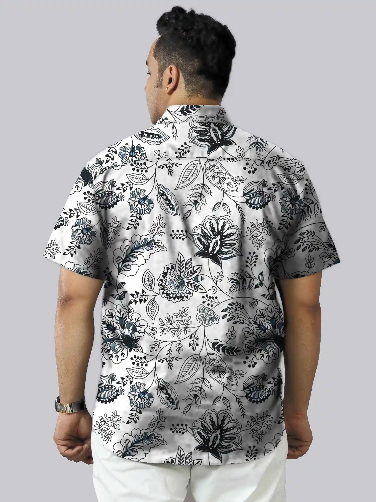 Floral Prints Cotton Linen Plus Size Half Sleeve Shirt