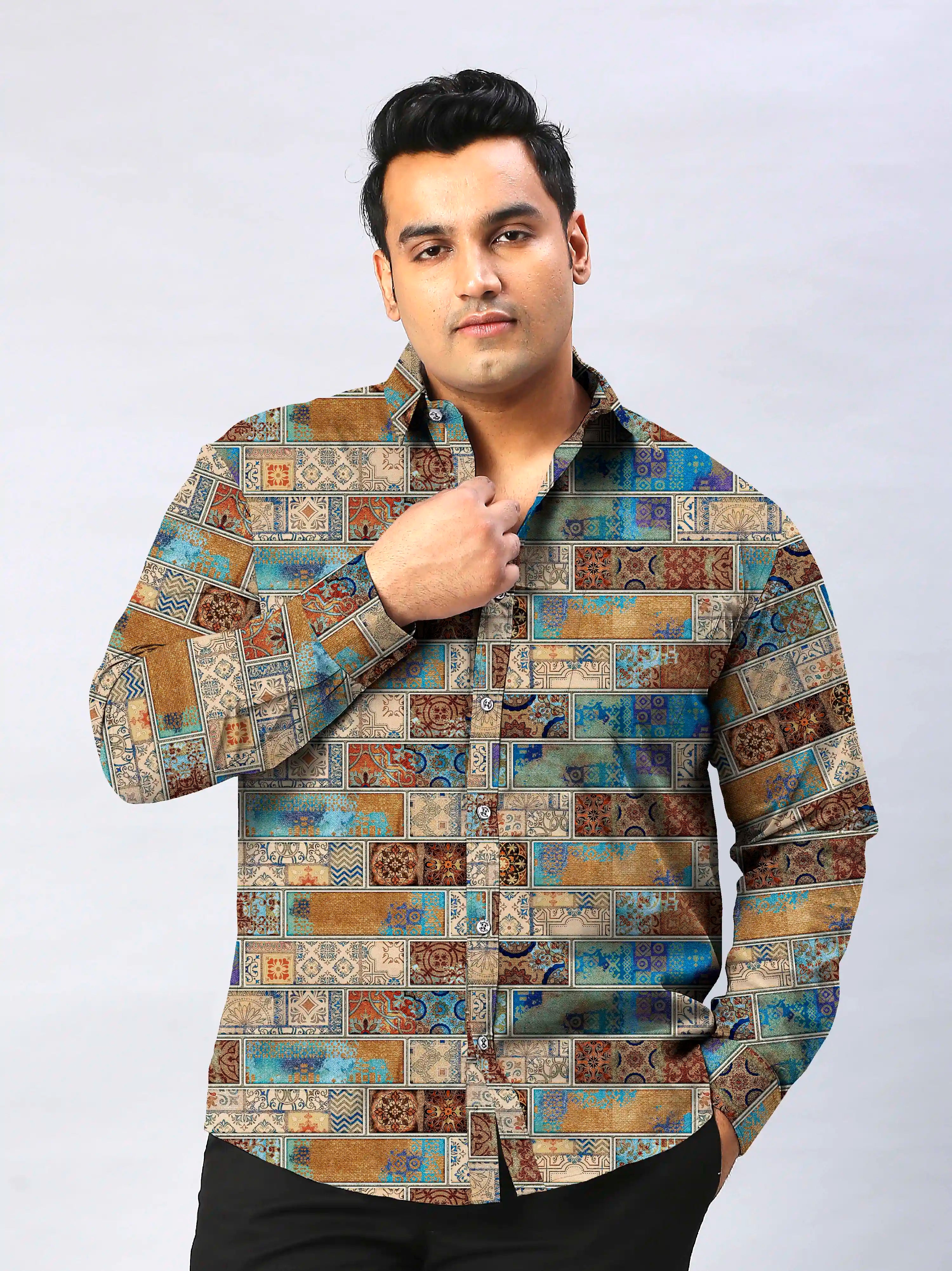 King Digital Printed Men's Plus Size Full Sleeve Shirt