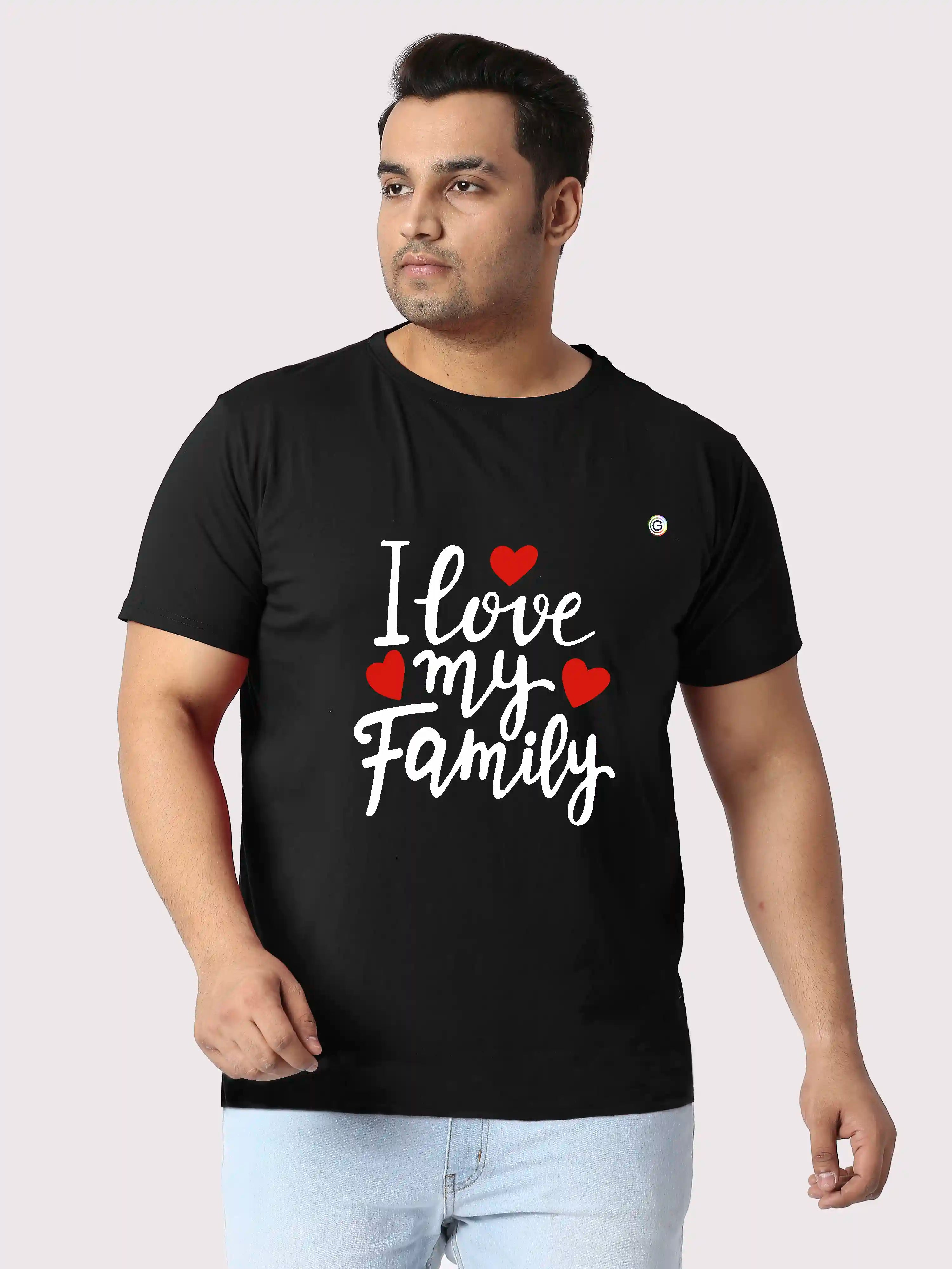 I Love MY Family Printed Plus Size Round Neck T-Shirt