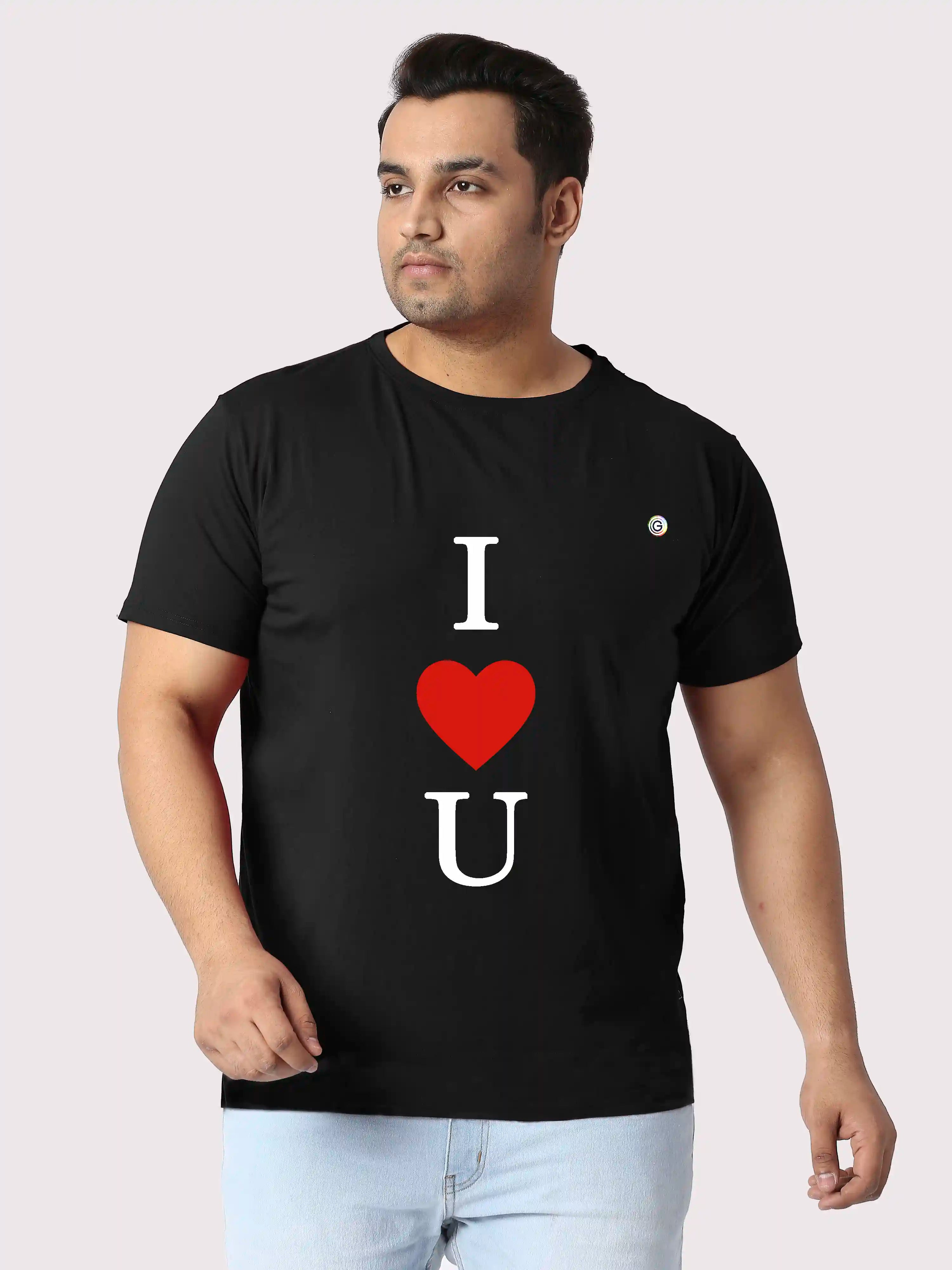 I Love You Printed Plus Size Round Neck T-Shirt