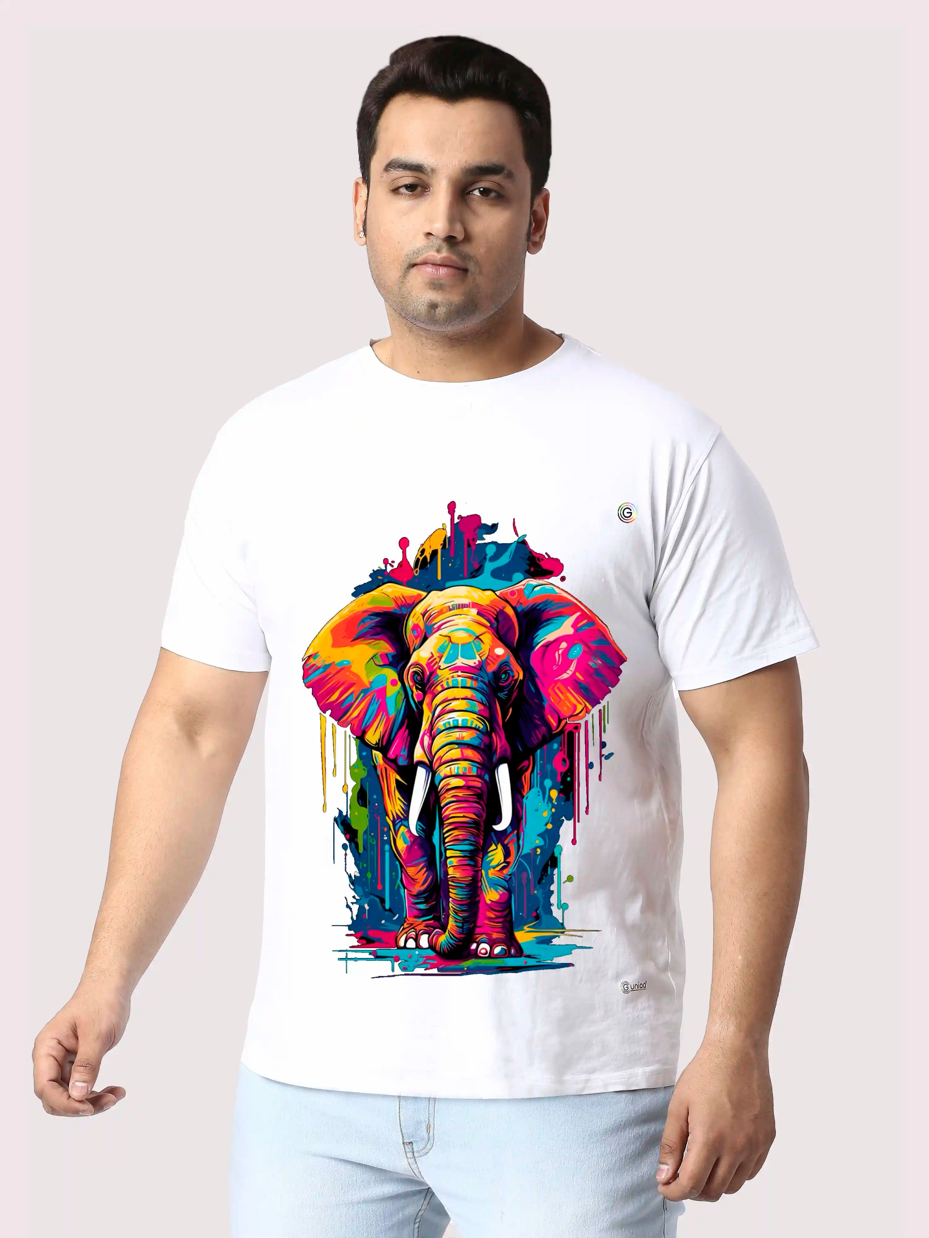 Elephant Printed Plus Size Round Neck T-Shirt