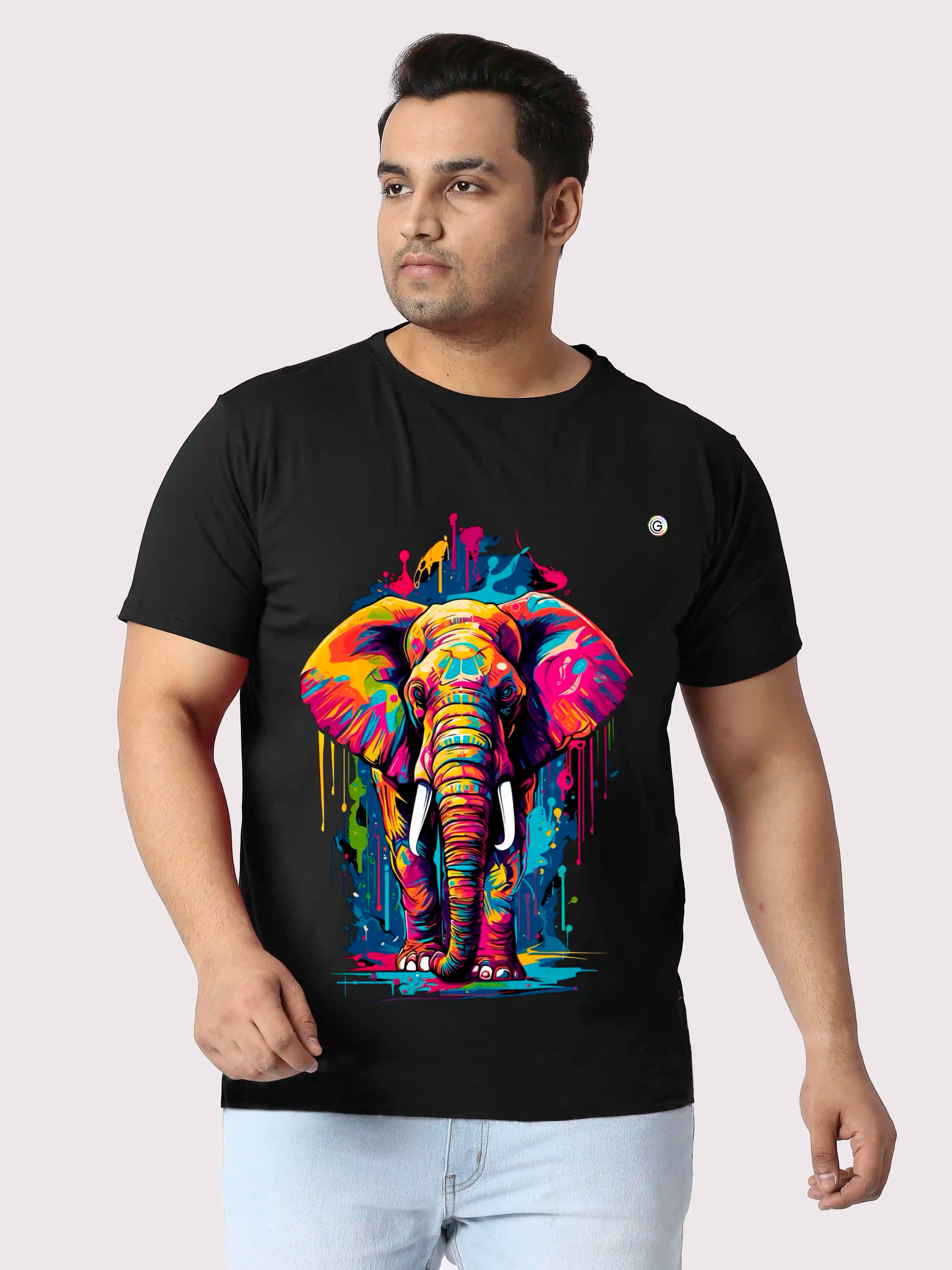 Elephant Printed Plus Size Round Neck T-Shirt