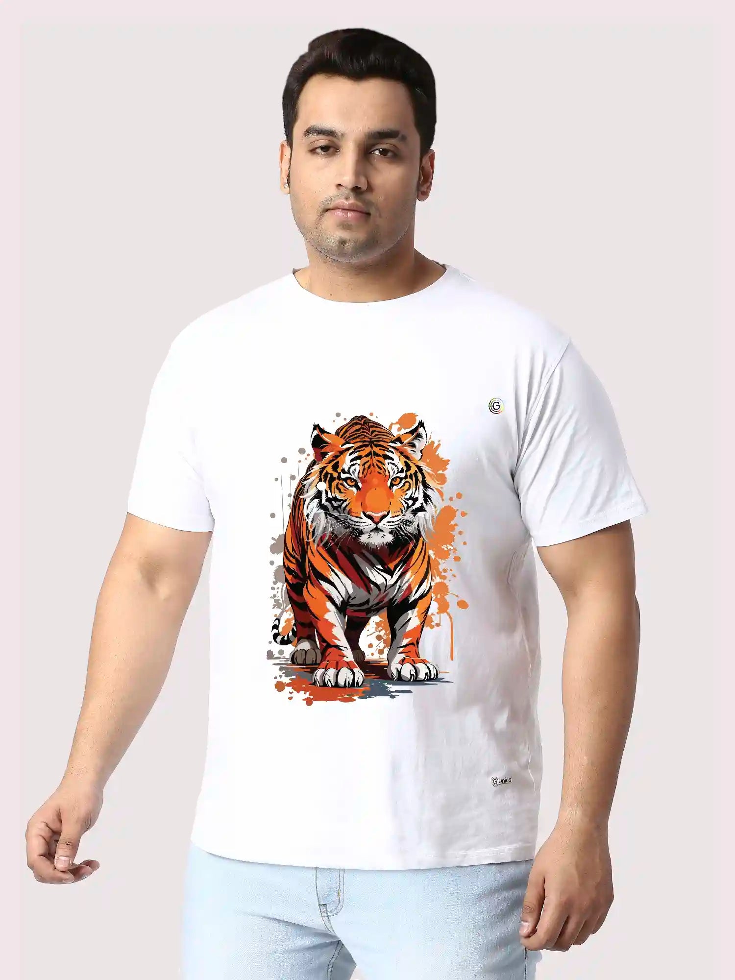 Bengal Tiger Printed Plus Size Round Neck T-Shirt