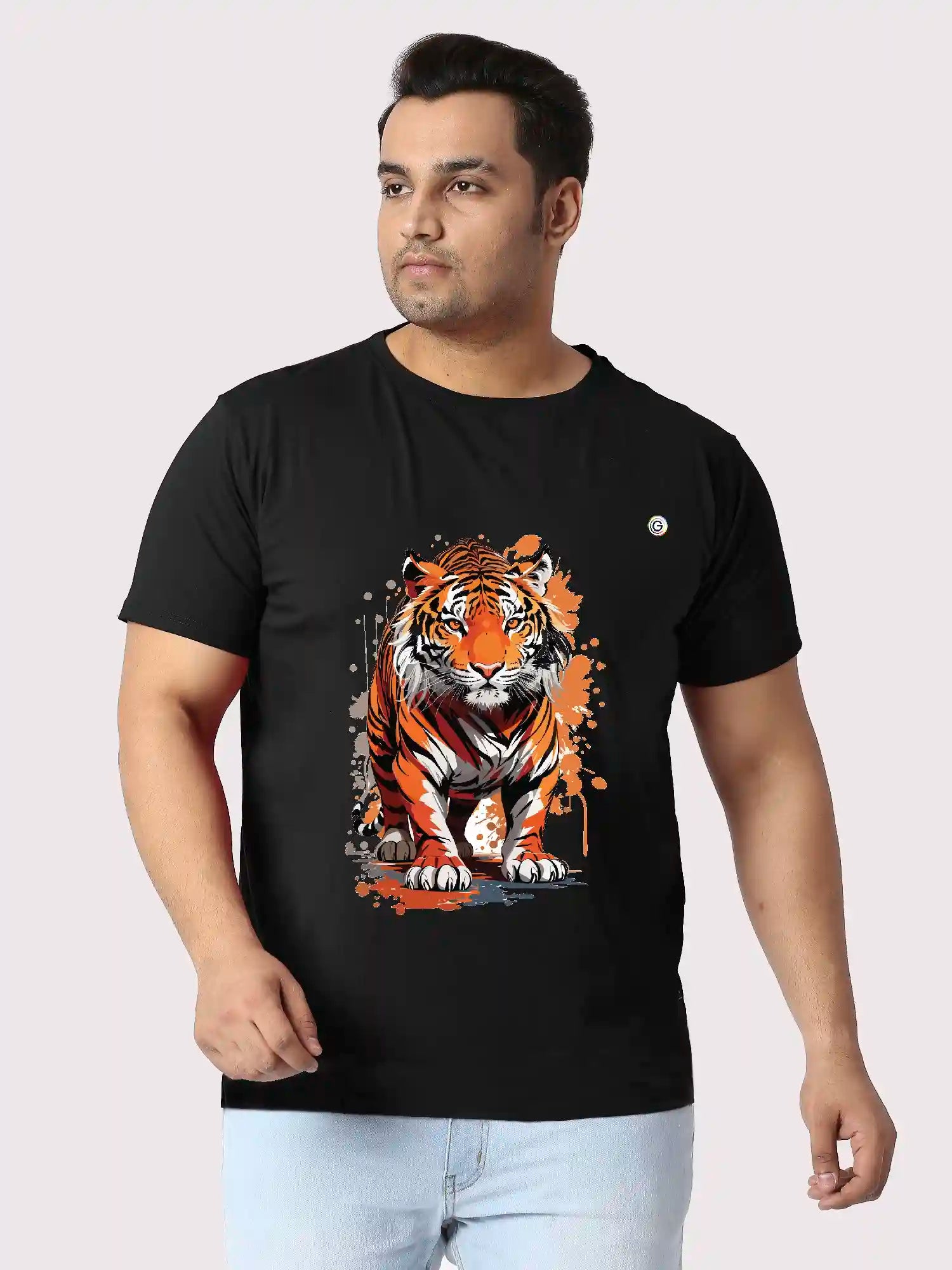 Bengal Tiger Printed Plus Size Round Neck T-Shirt