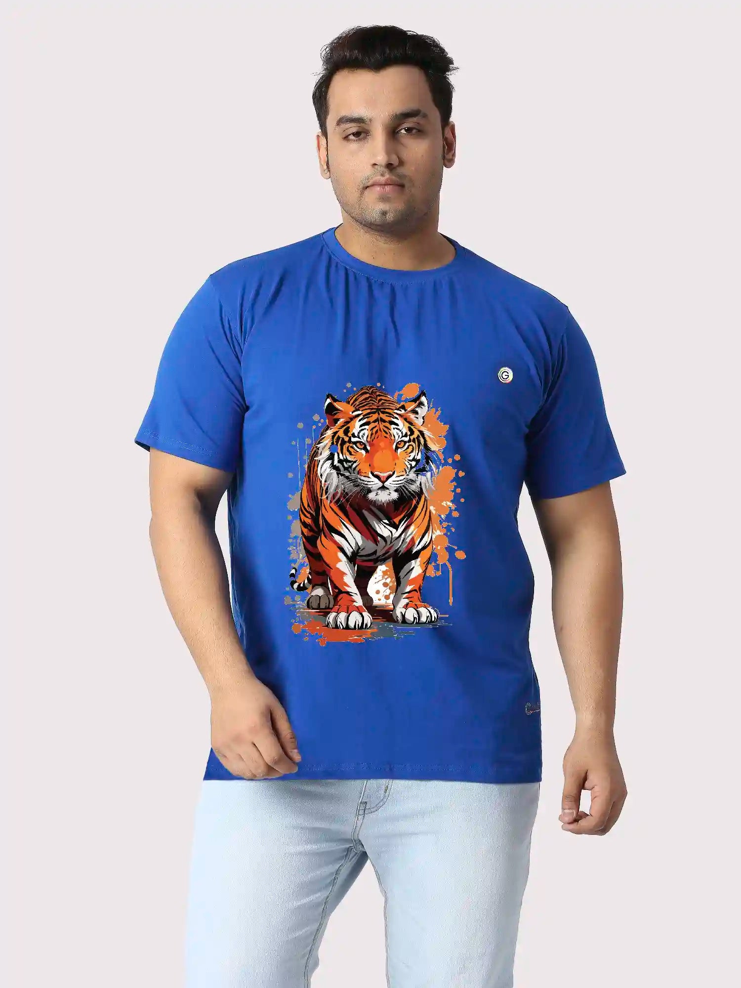 Bengal Tiger Printed Plus Size Round Neck T-Shirt
