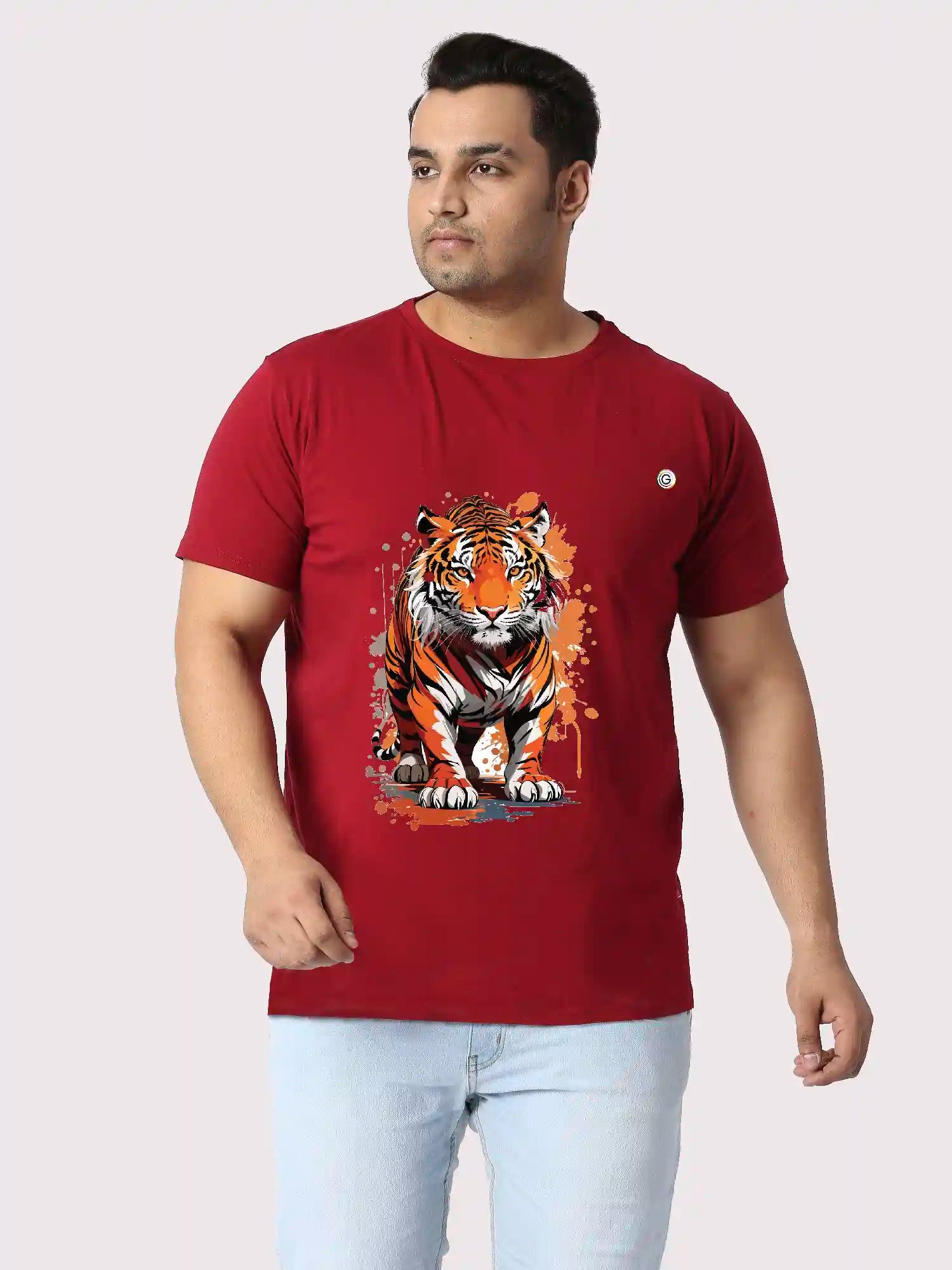 Bengal Tiger Printed Plus Size Round Neck T-Shirt