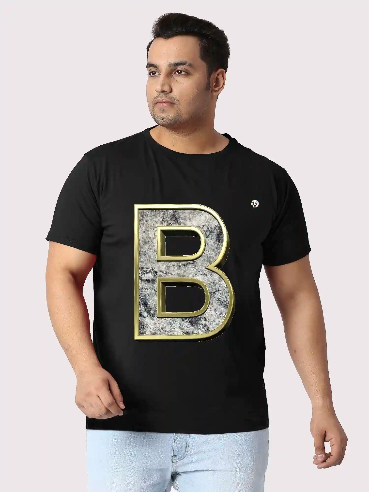 B Name Printed Plus Size Round Neck T-Shirt