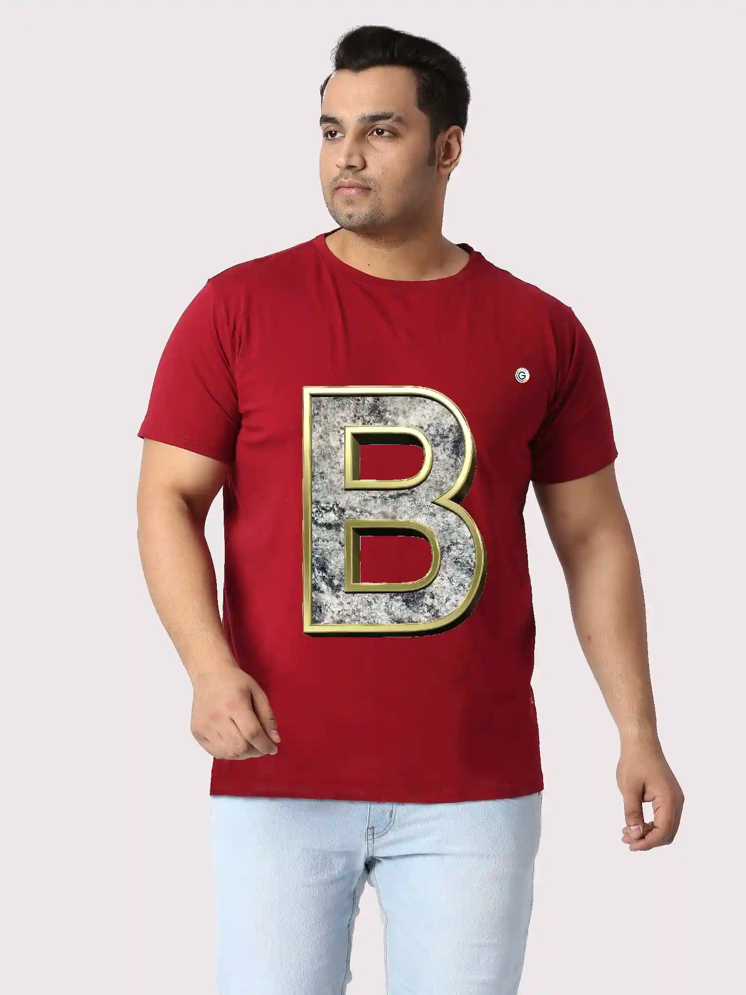 B Name Printed Plus Size Round Neck T-Shirt