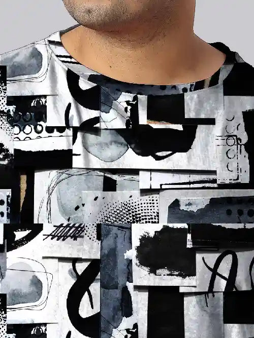 Abstract art Collage Digital Printed Plus Size T-Shirt