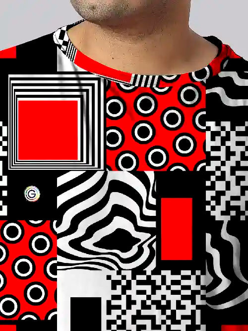 Abstract Wavy Lines Digital Printed Plus Size T-Shirt