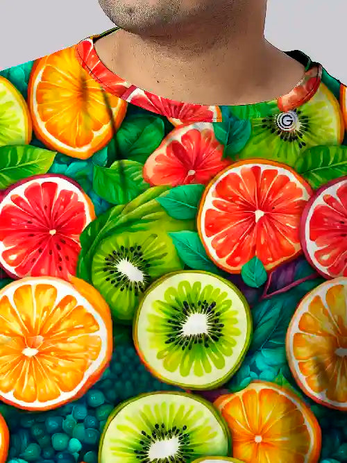 Sliced Fruits Digital Printed Plus Size T-Shirt