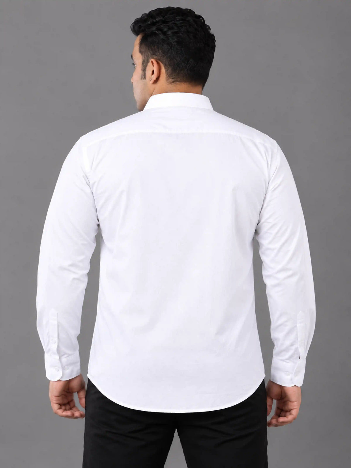 White Solid Pure Cotton Men's Plus Size Full Sleeve Shirt