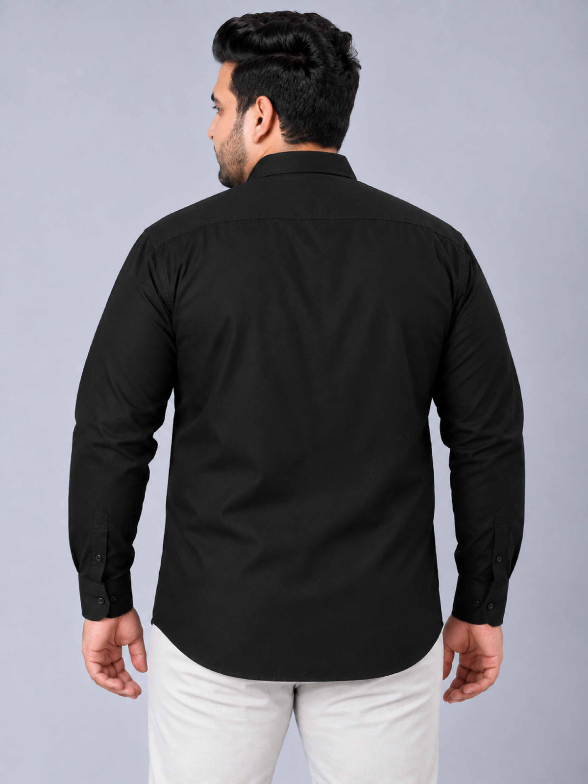 Black Pure Cotton Men's Plus Size Full Sleeve Shirt