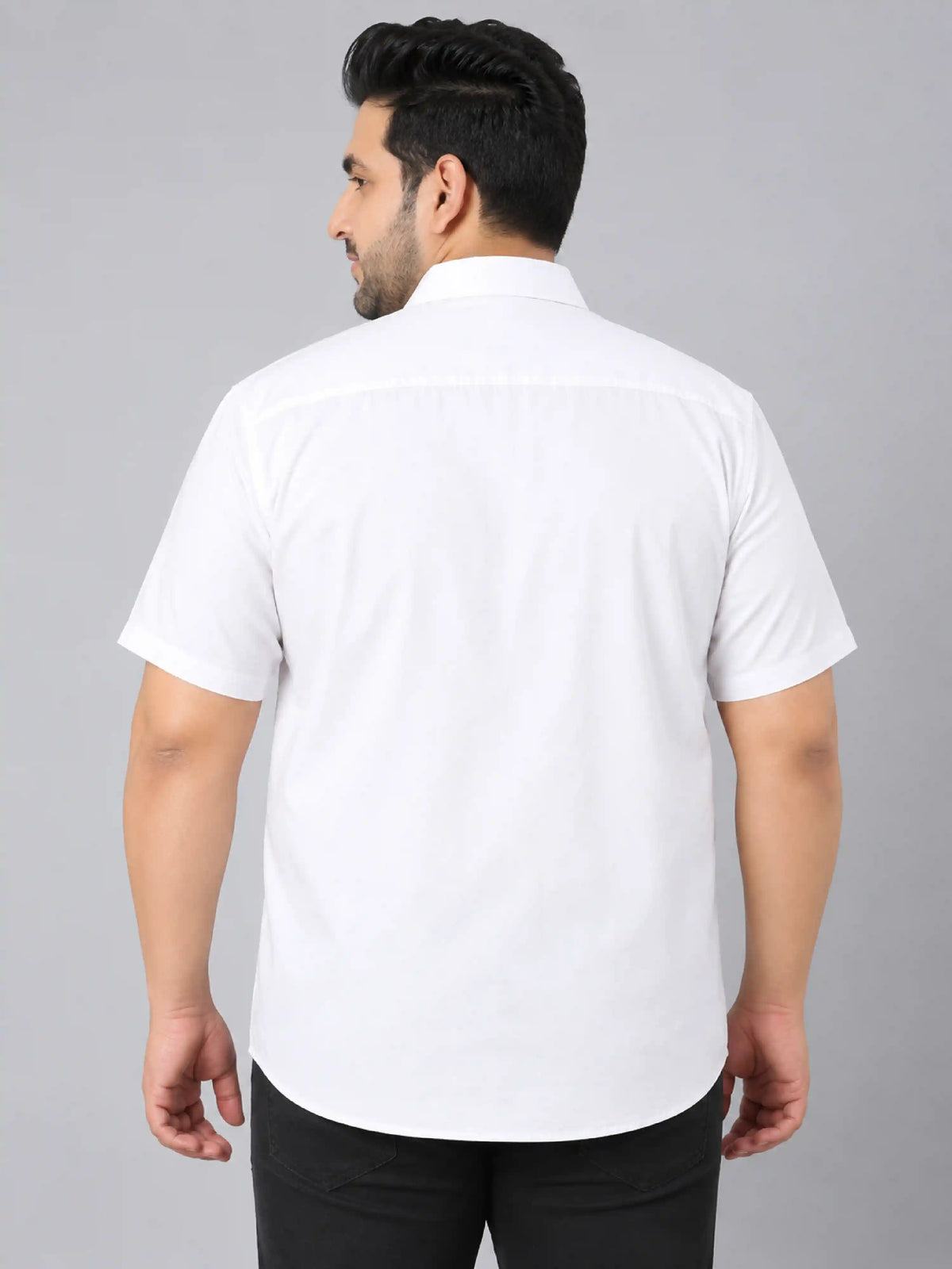 White Solid Stretchable Cotton Men's Plus Size Half Sleeve Shirt