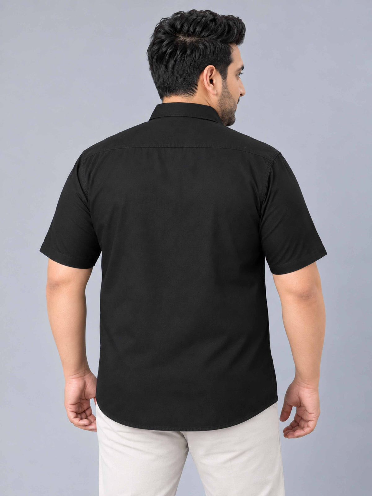 Black Pure Cotton Men's Plus Size Half Sleeve Shirt
