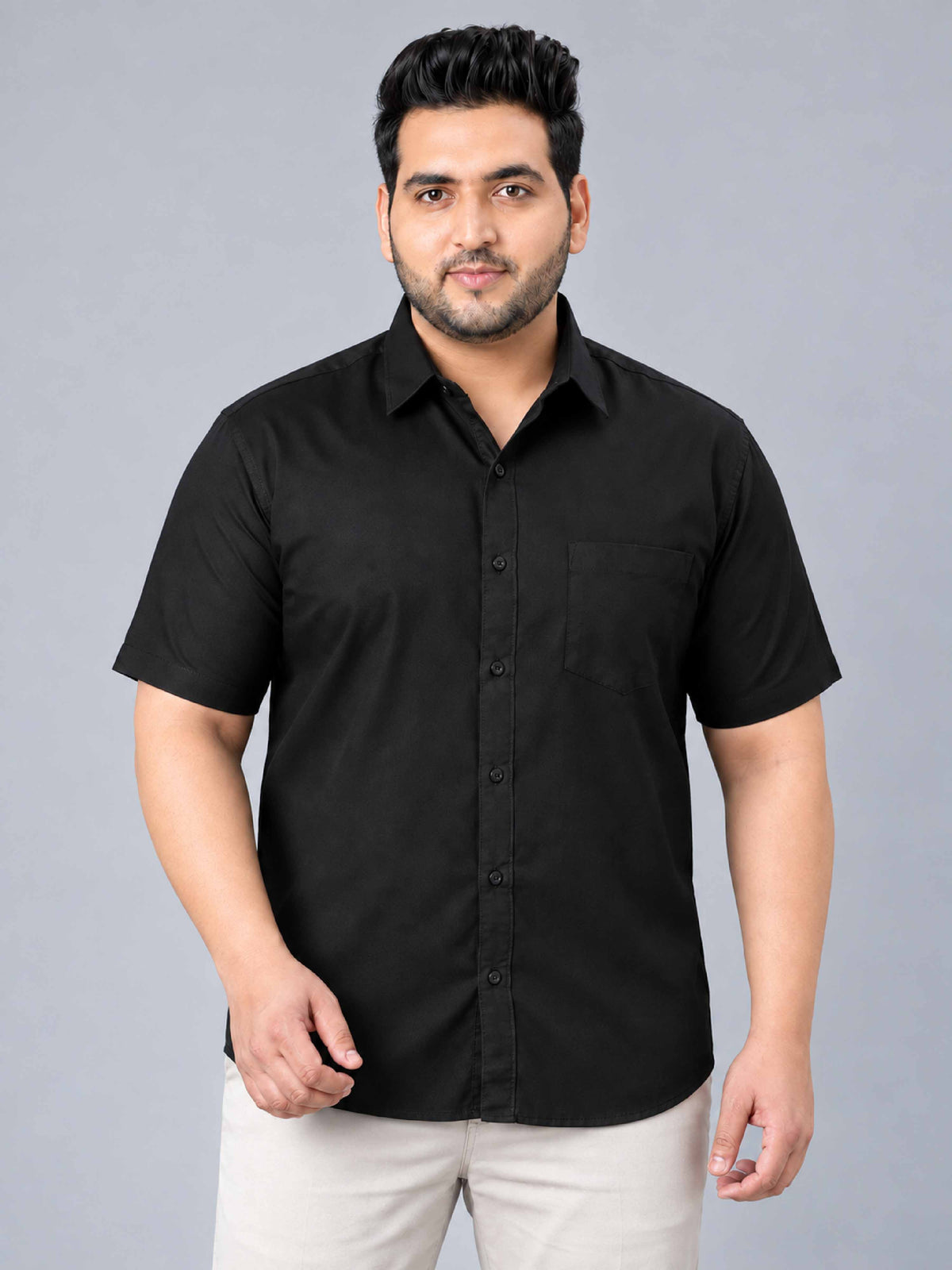 Black Pure Cotton Men's Plus Size Half Sleeve Shirt