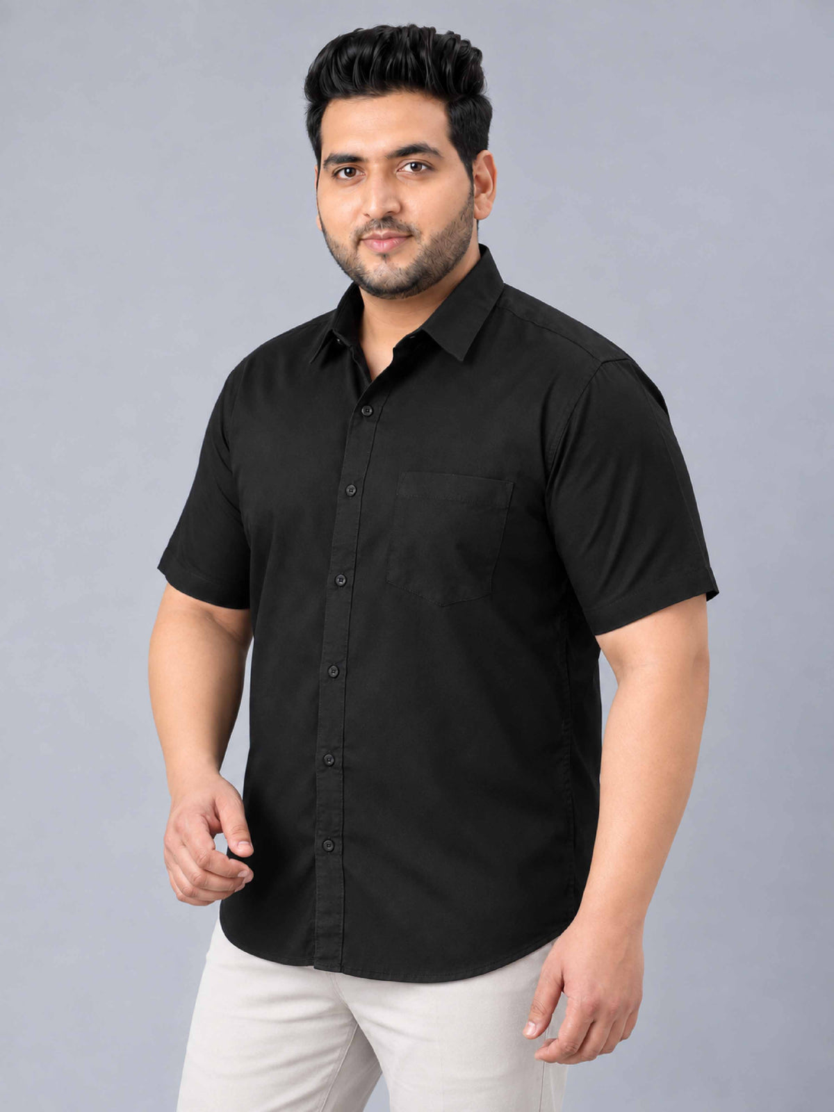 Black Pure Cotton Men's Plus Size Half Sleeve Shirt