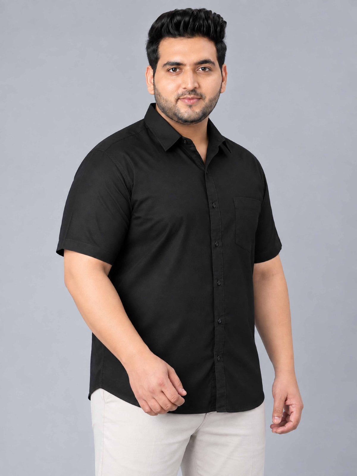 Black Pure Cotton Men's Plus Size Half Sleeve Shirt