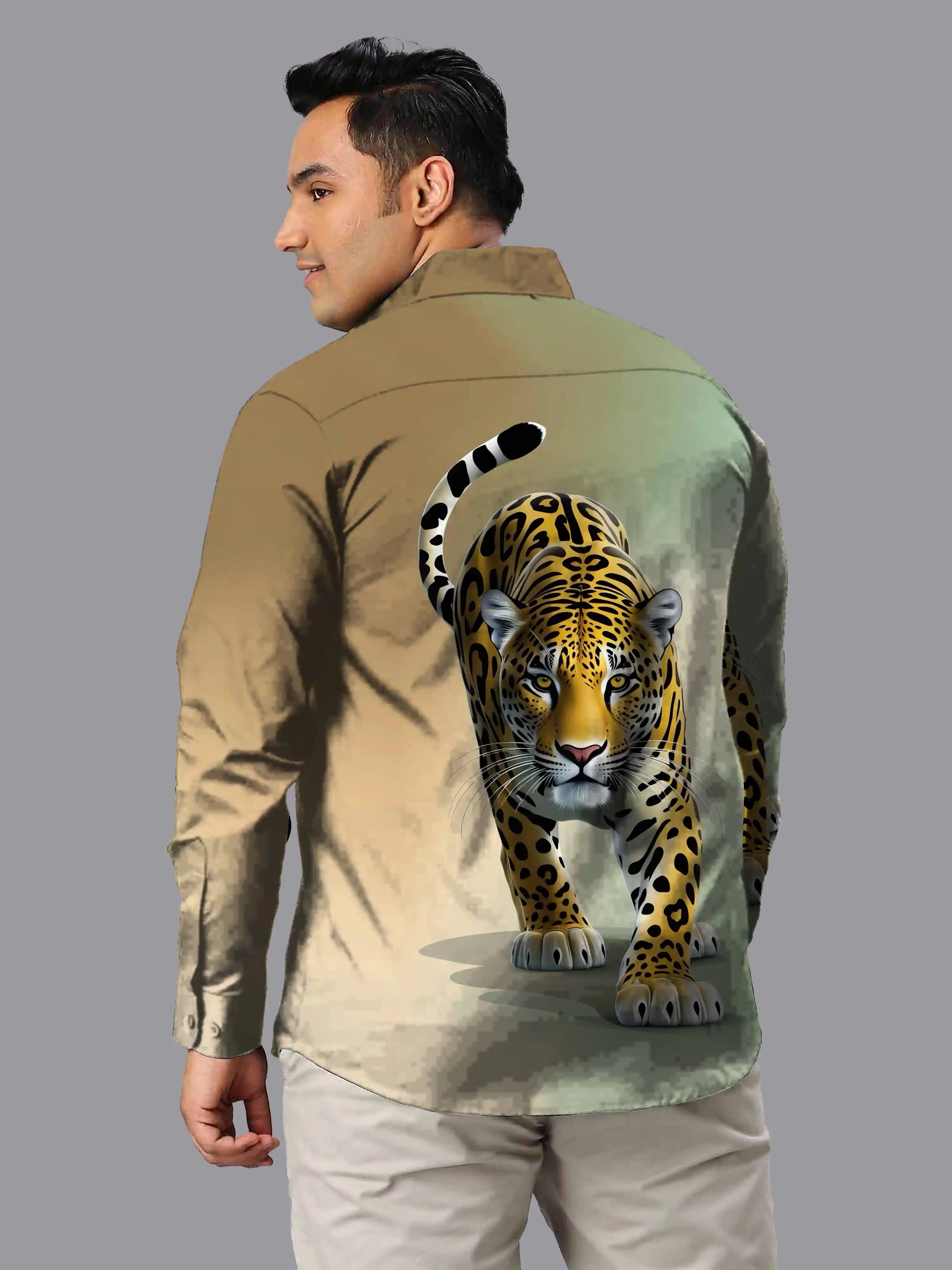 Bengal Tiger Digital Printed Party Wear Men's Plus Size Full Shirt