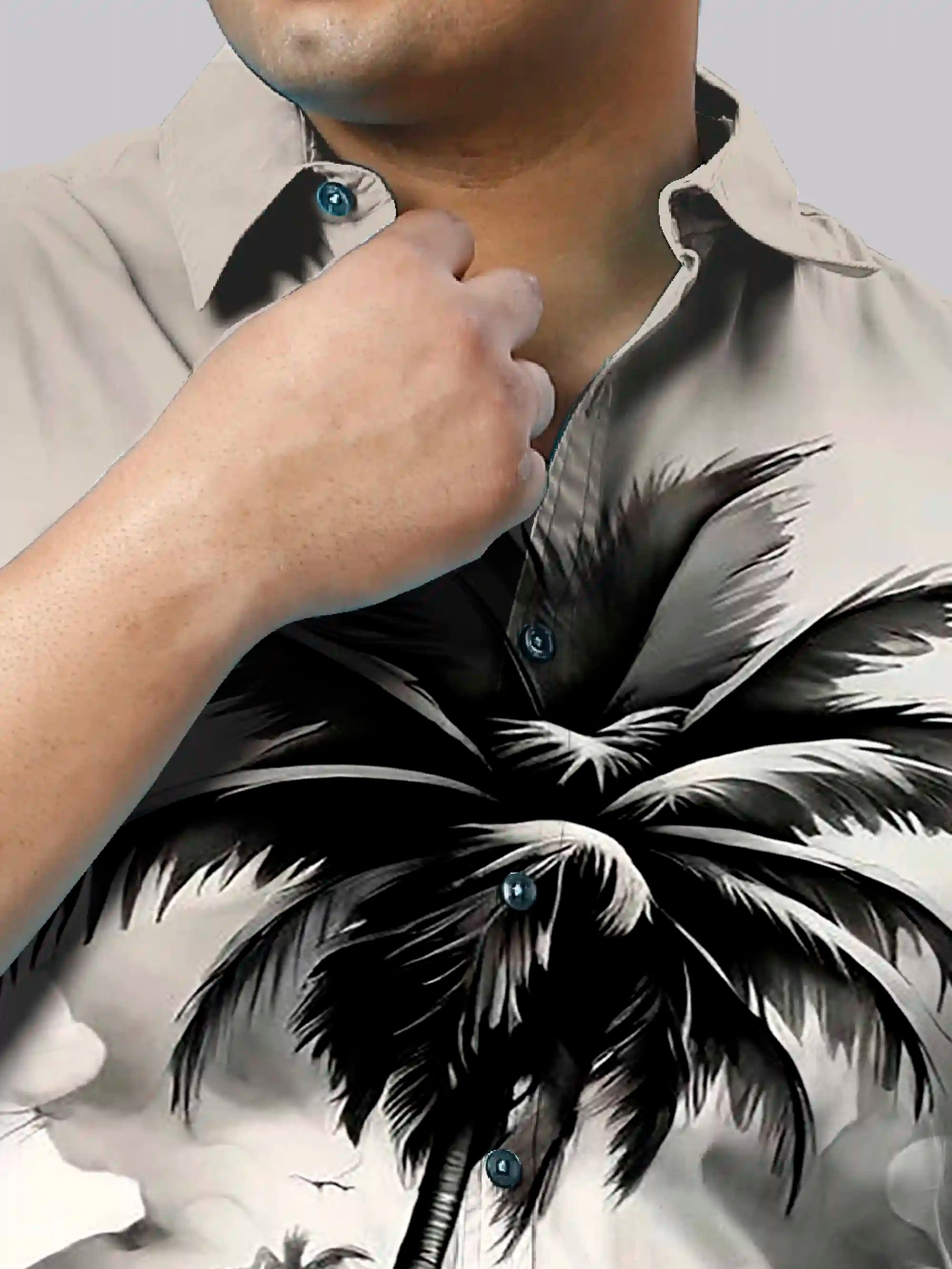 Coconut Tree Printed Party Wear Men's Plus Size Full Shirt