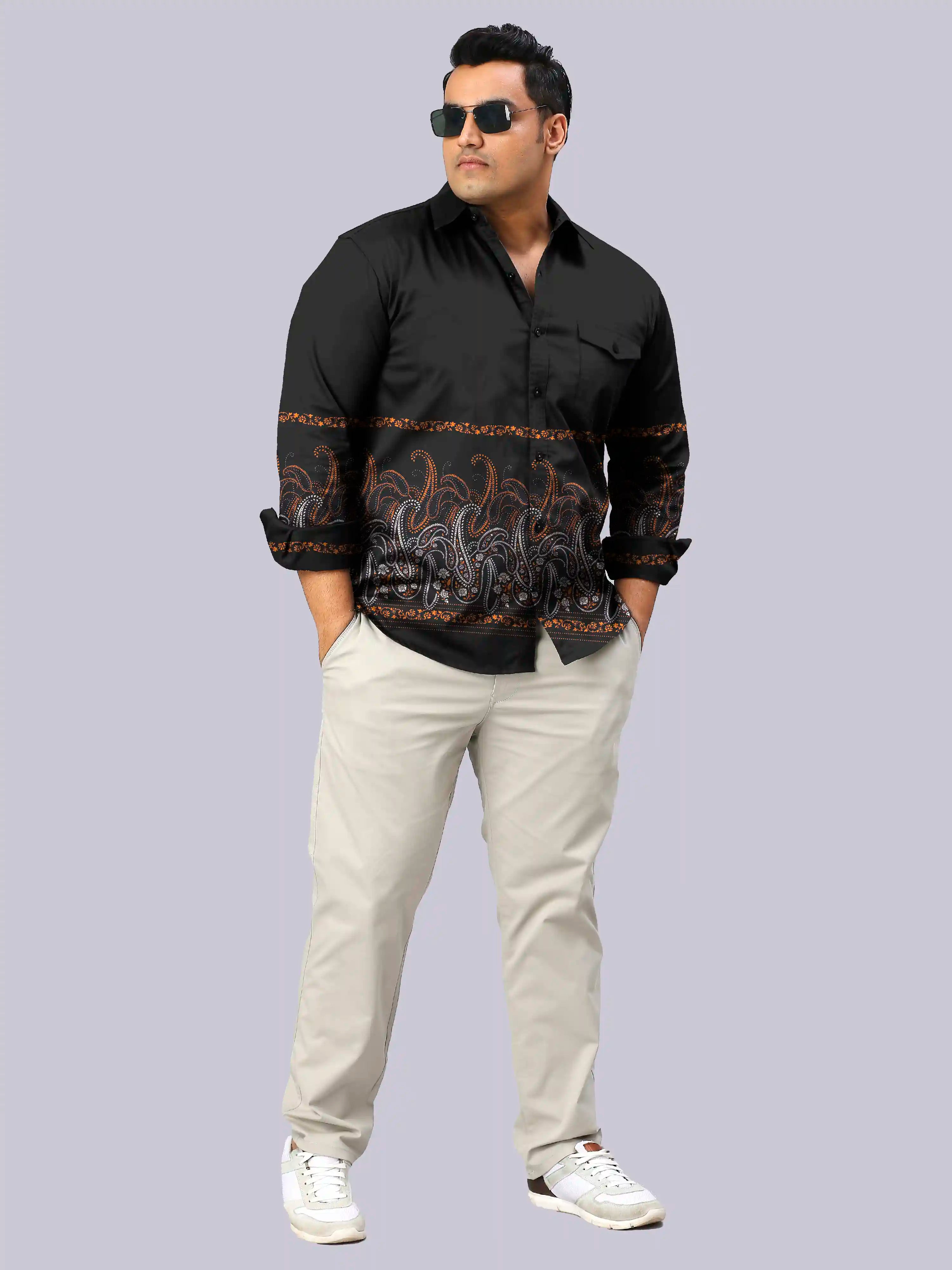 Paisley Pattern Printed Party Wear Men's Plus Size Full Shirt