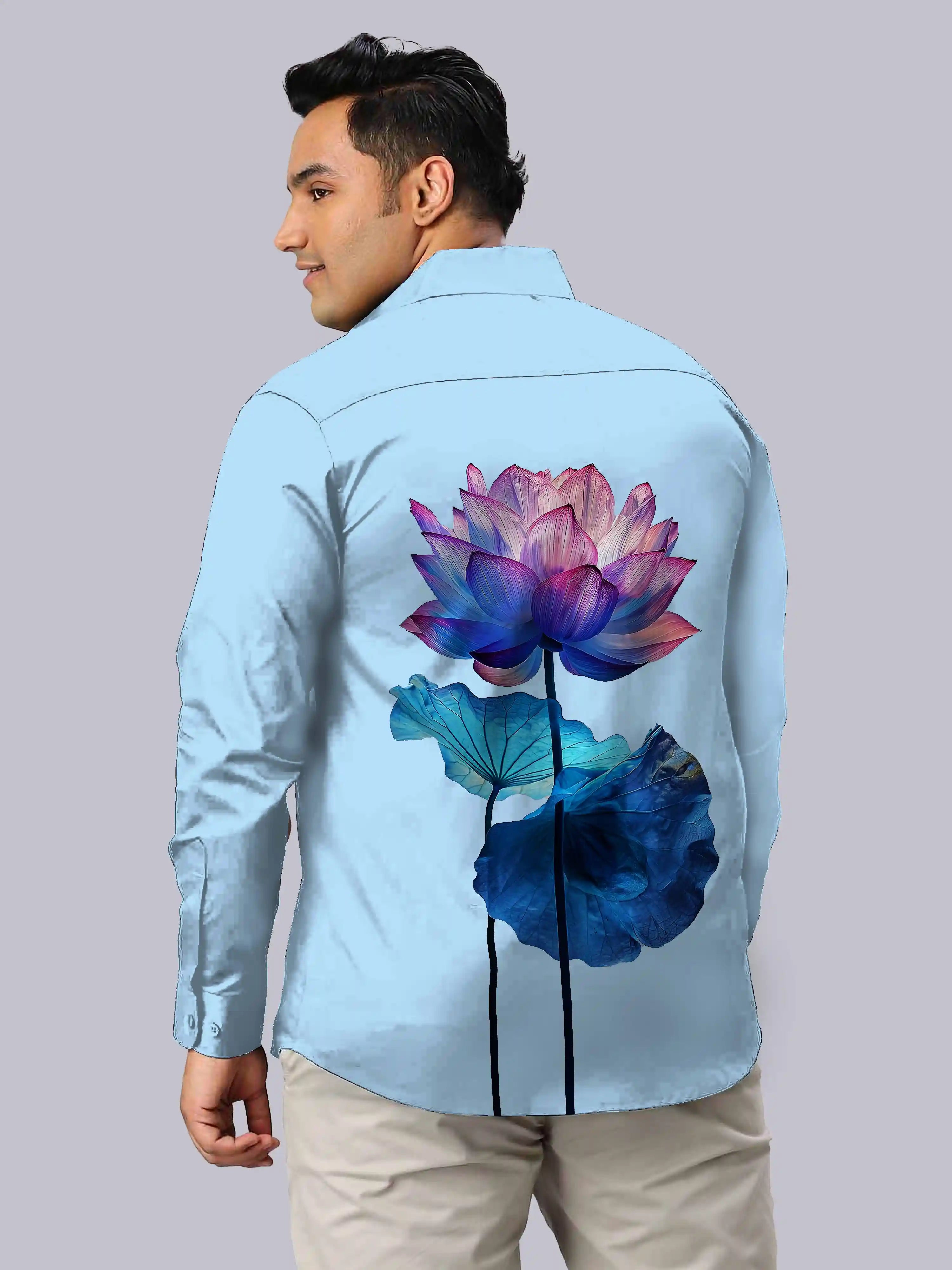 Blue Lotus Printed Party Wear Men's Plus Size Full Shirt