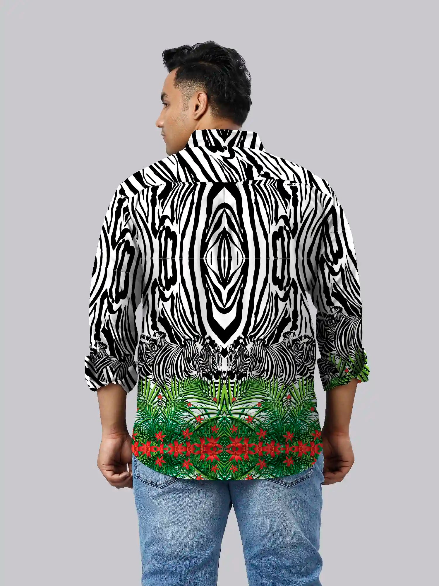 African Zebra Printed Party Wear Men's Plus Size Full Shirt