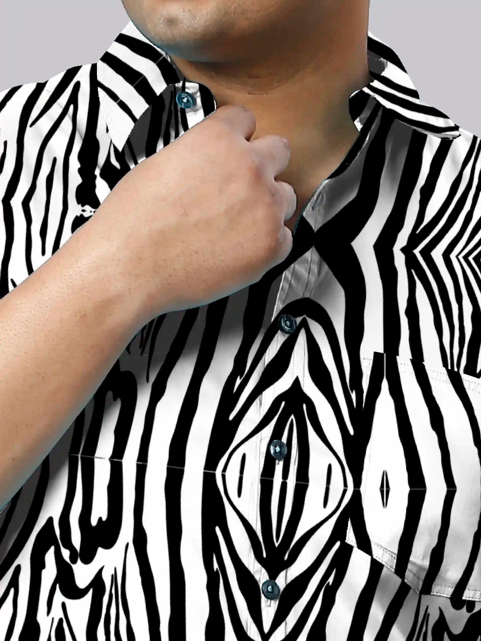 African Zebra Printed Party Wear Men's Plus Size Full Shirt