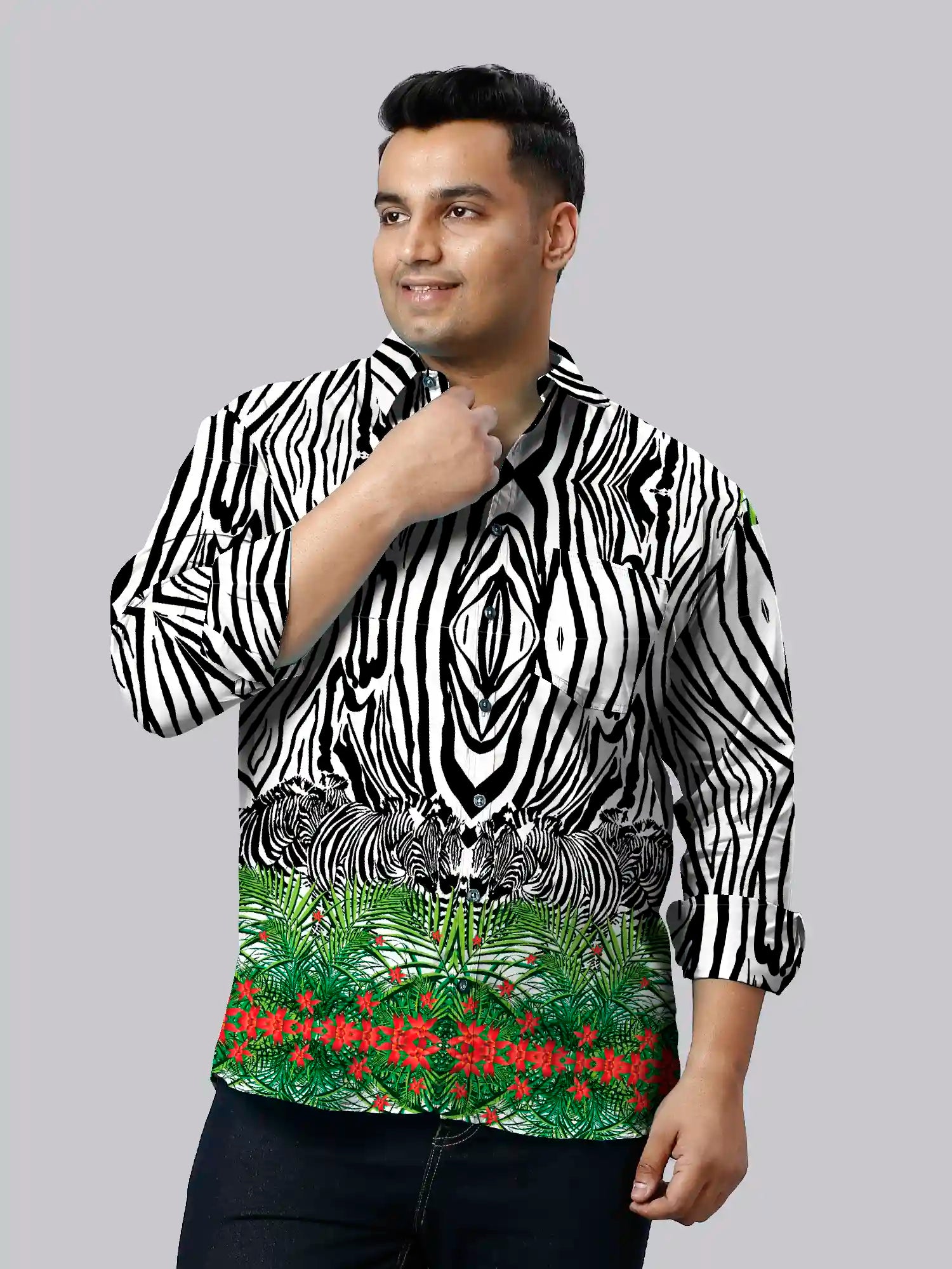 African Zebra Printed Party Wear Men's Plus Size Full Shirt